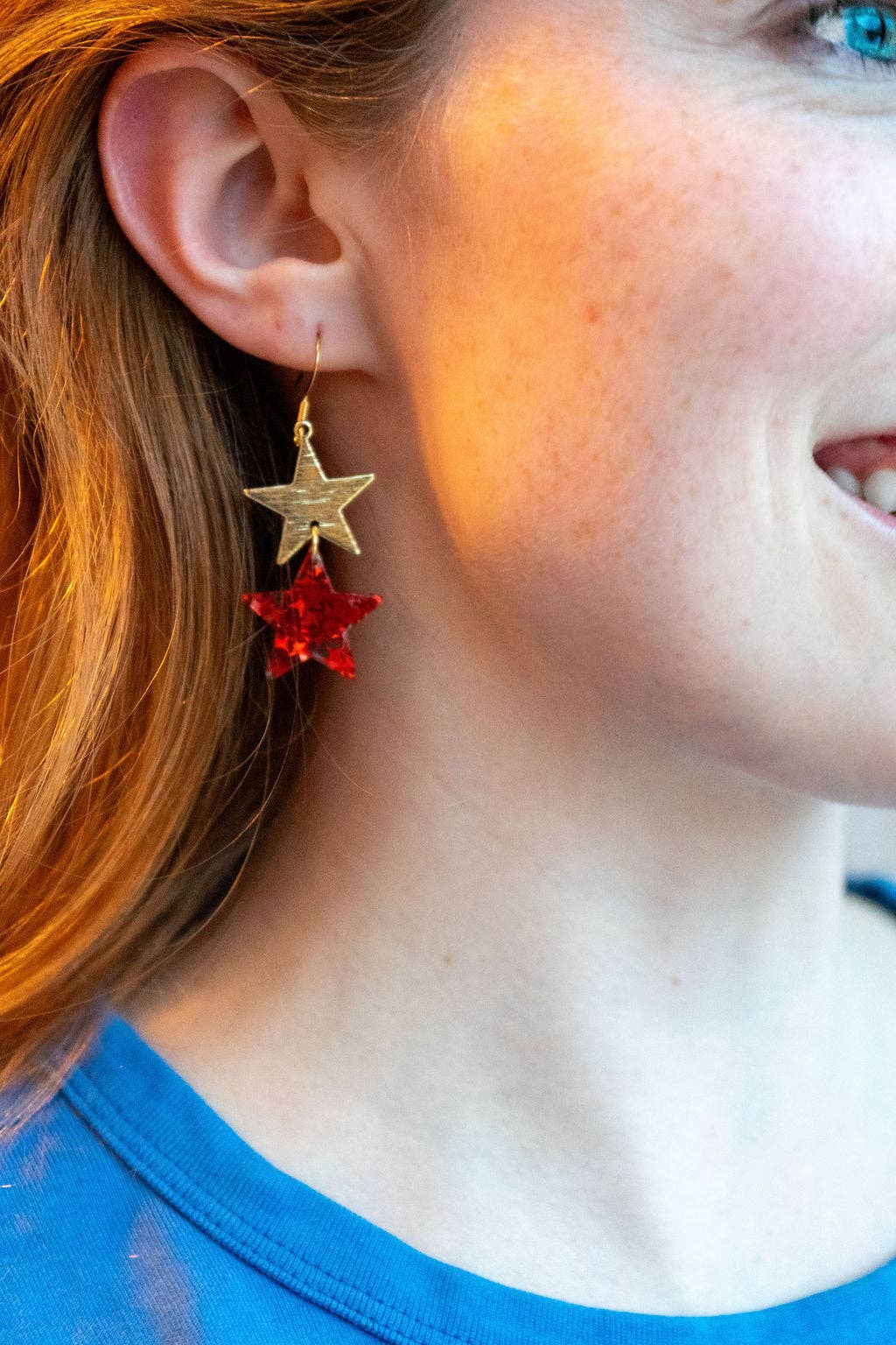 Red Glitter Starry Earrings