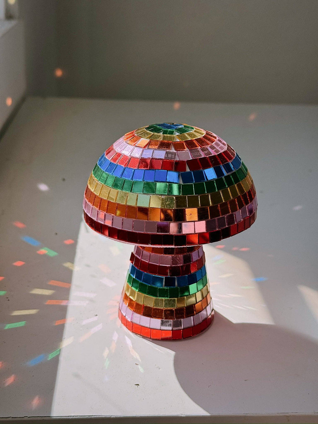 Rainbow Disco Mushroom Tabletop Sculpture