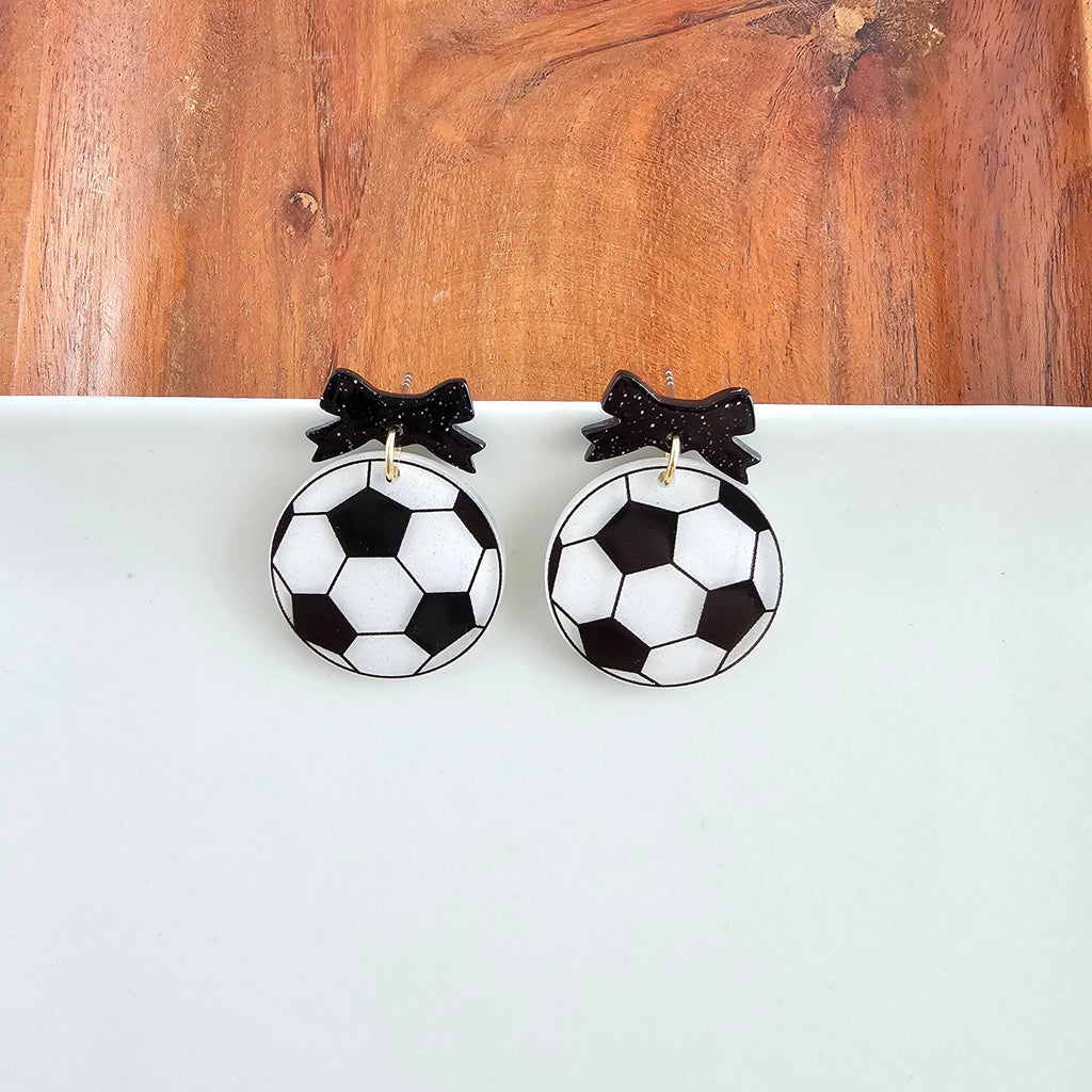 Bow Soccer Ball Earrings // Jewelry, Game Day
