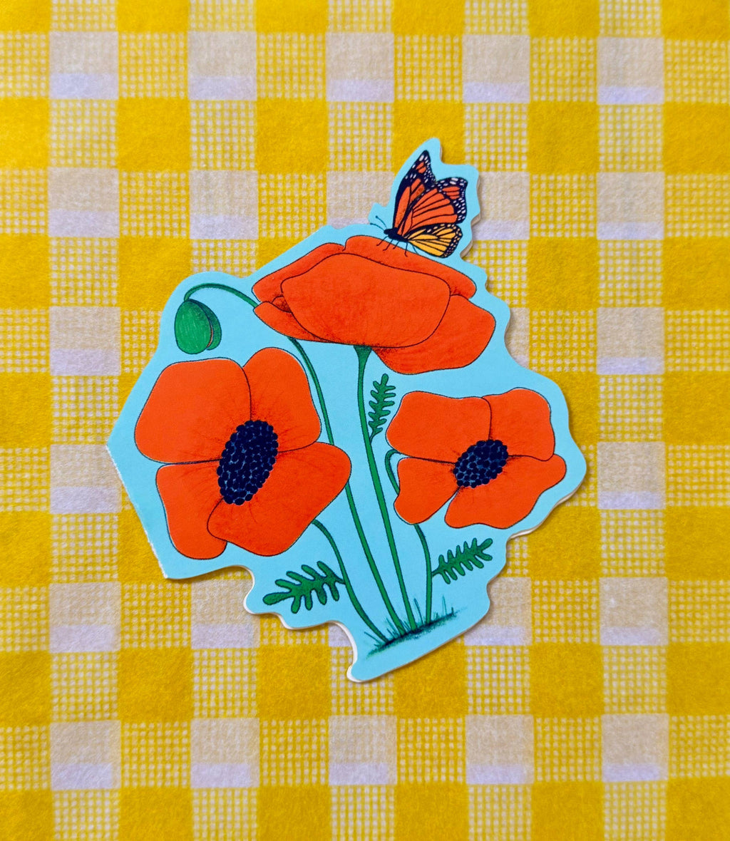 Butterfly Atop Poppies Die-Cut Greeting Card