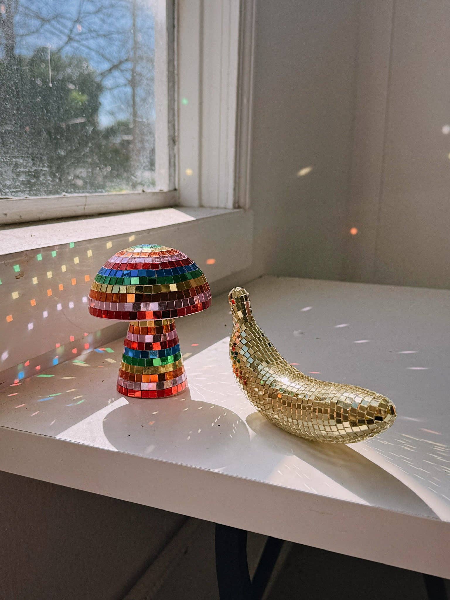 Rainbow Disco Mushroom Tabletop Sculpture