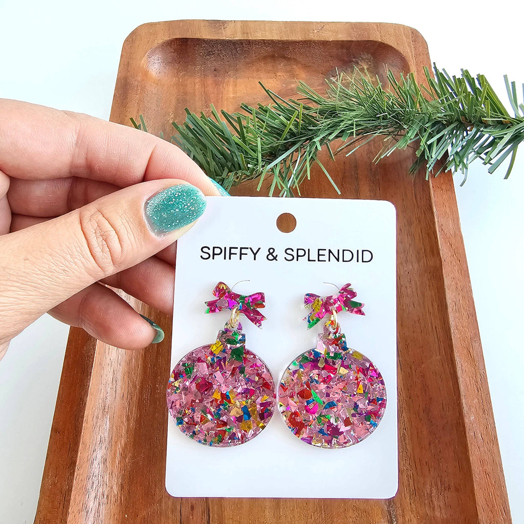 Light Pink Sparkle Christmas Ornament Earrings