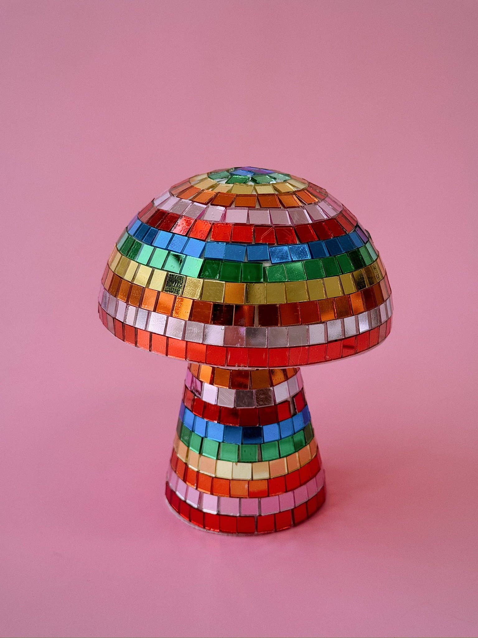 Rainbow Disco Mushroom Tabletop Sculpture