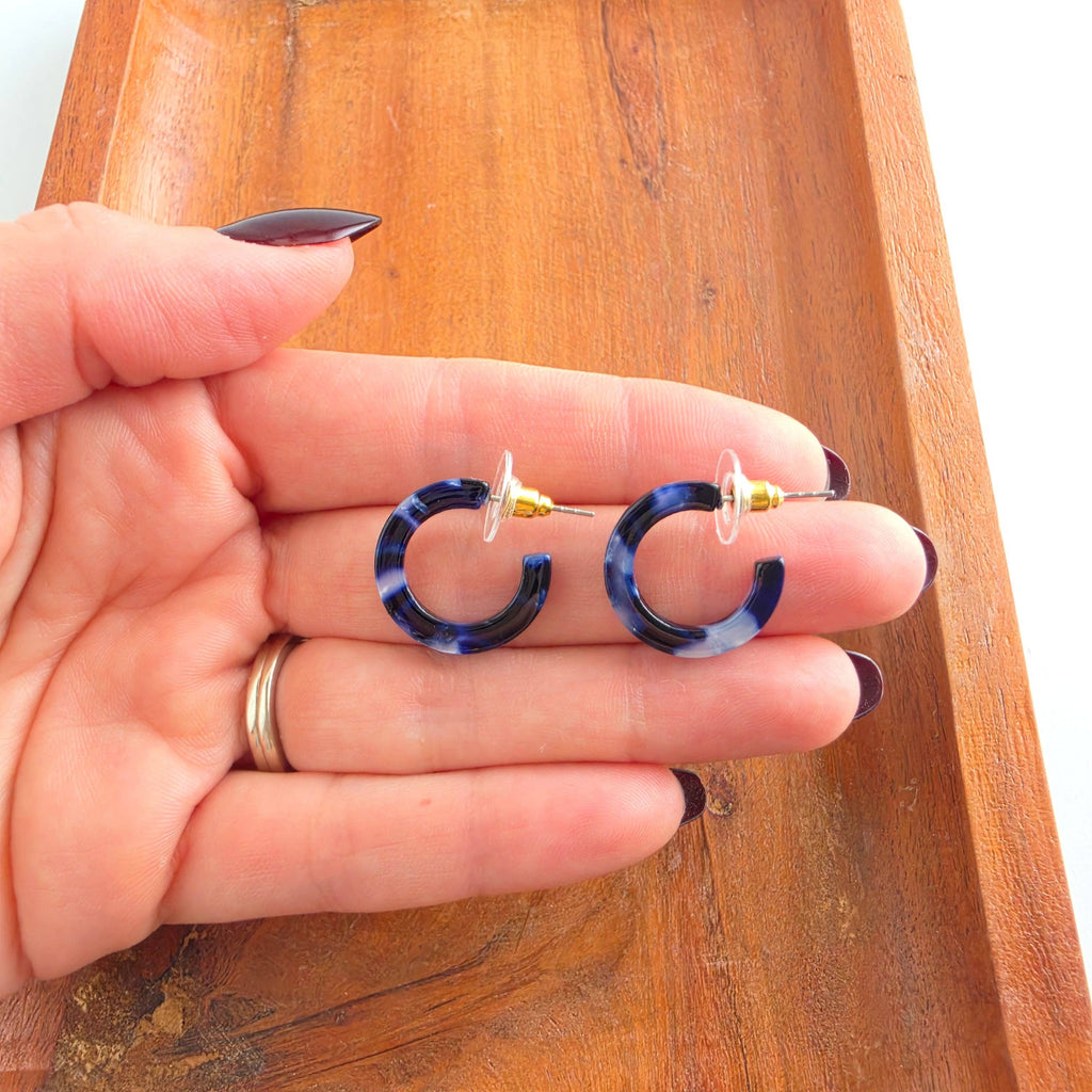 Micro Hoops - Midnight Marble // Fall, Earrings, Jewelry