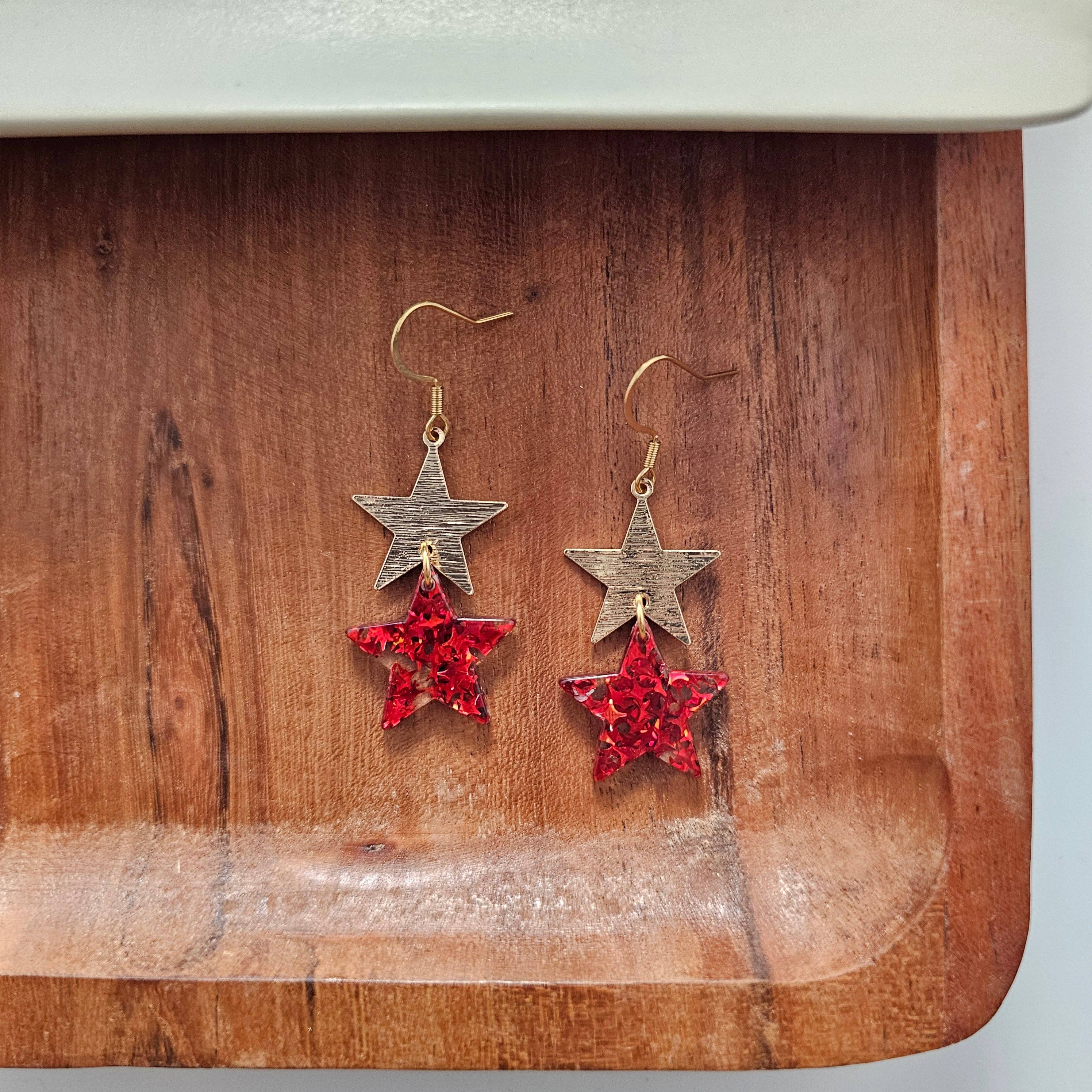 Red Glitter Starry Earrings