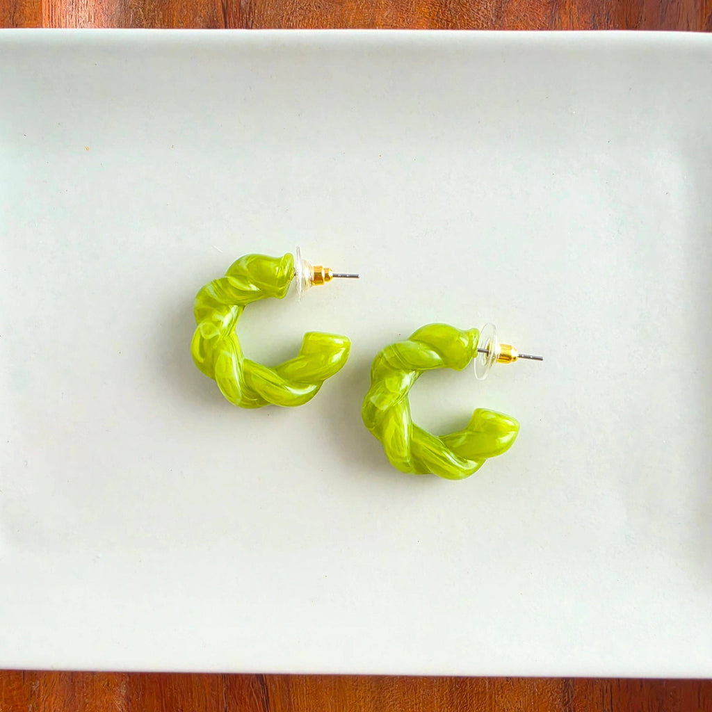 Ramona Hoops - Olive Green // Fall, Resin, Earrings, Jewelry