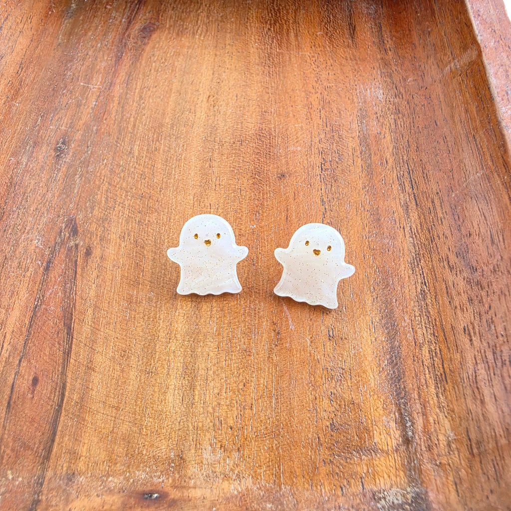 Friendly Ghost Studs - White Shimmer // Halloween, Earrings