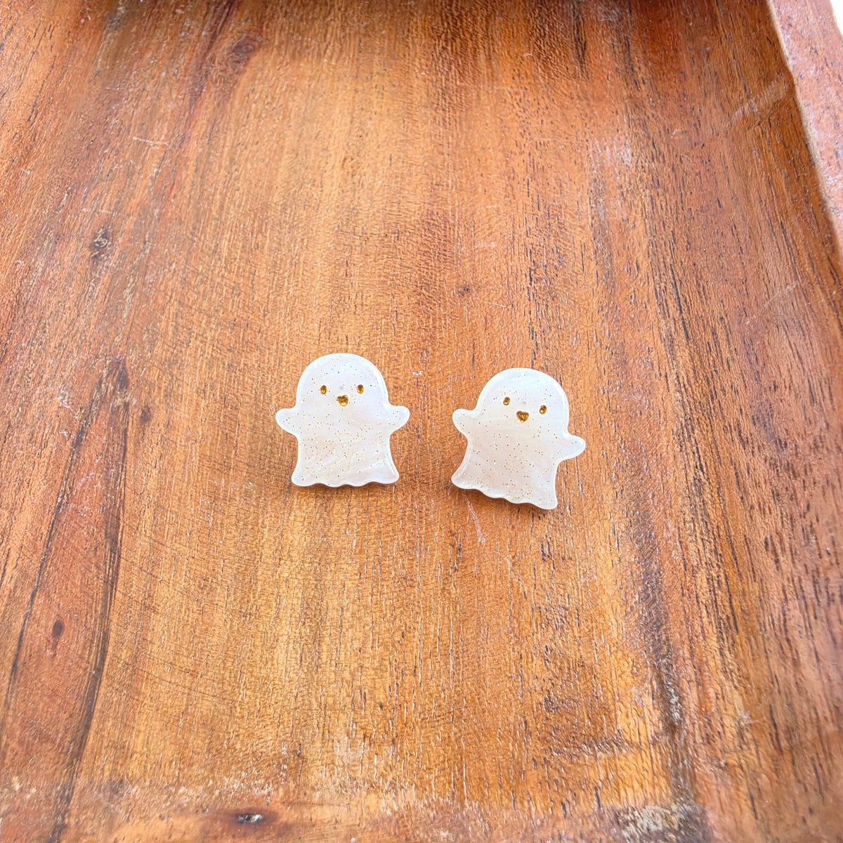 Friendly Ghost Studs - White Shimmer // Halloween, Earrings