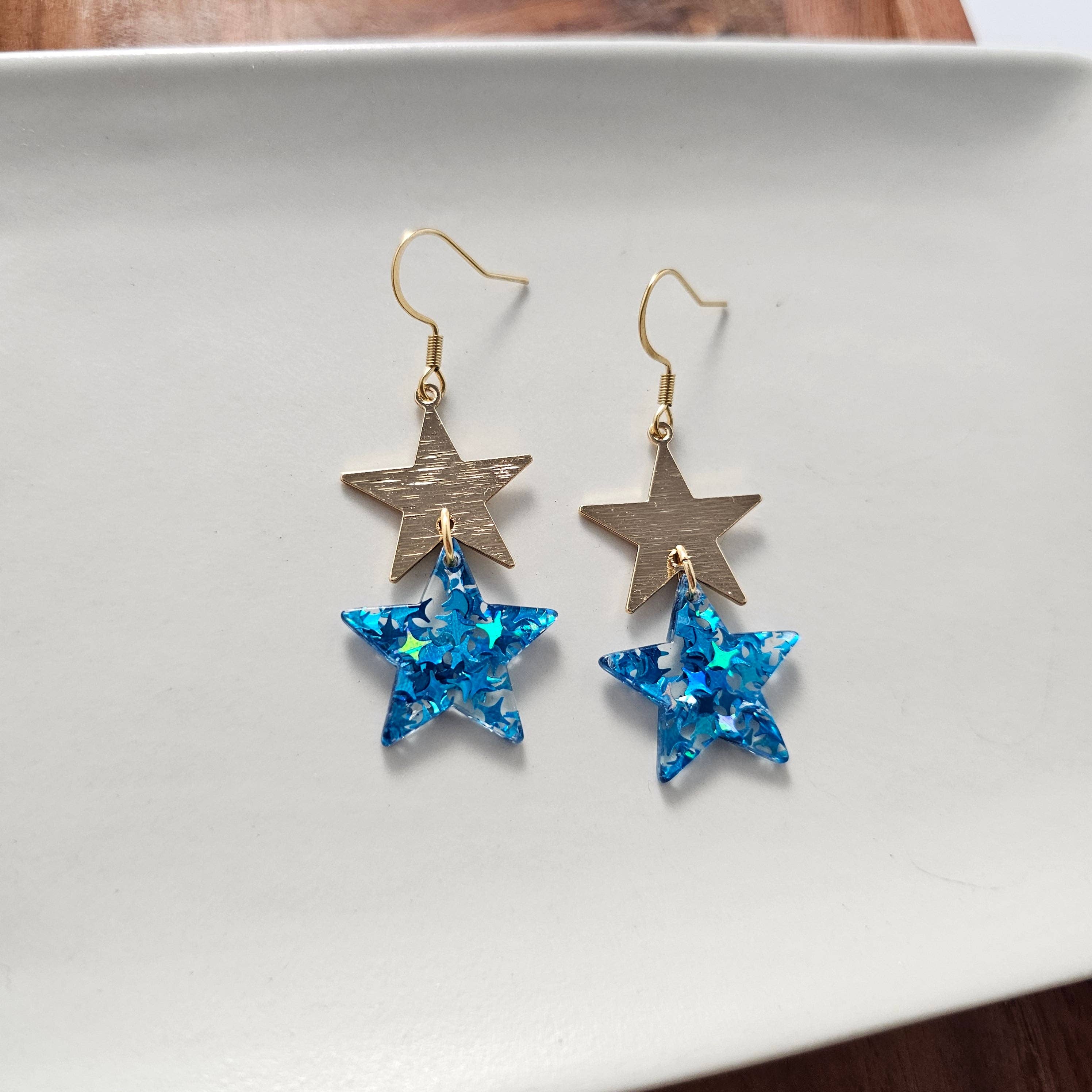 Blue Glitter Starry Earrings