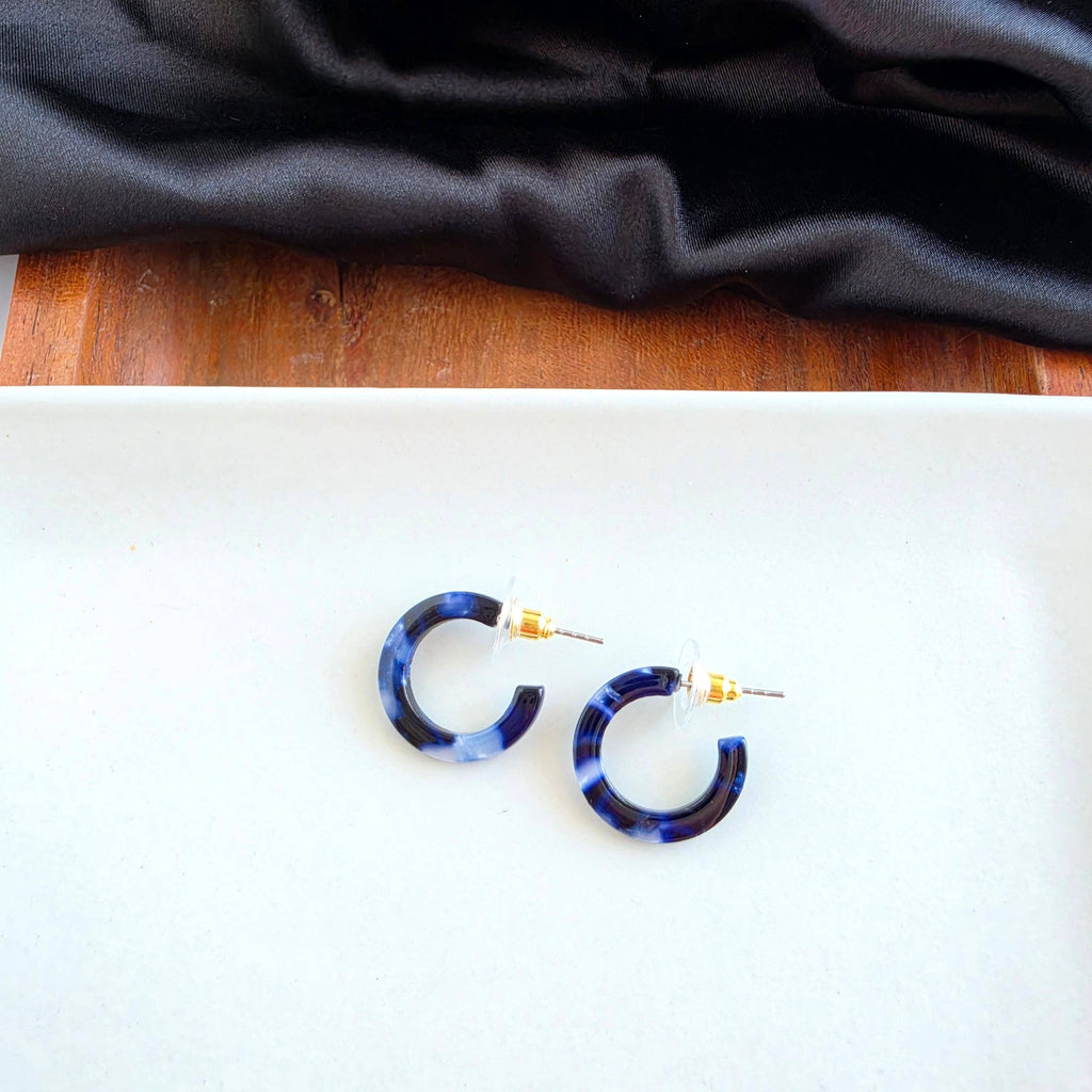 Micro Hoops - Midnight Marble // Fall, Earrings, Jewelry