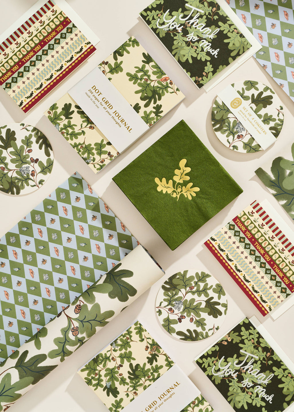 Oak Leaf and Acorn Gold and Green Paper Beverage Napkins - Set of 20