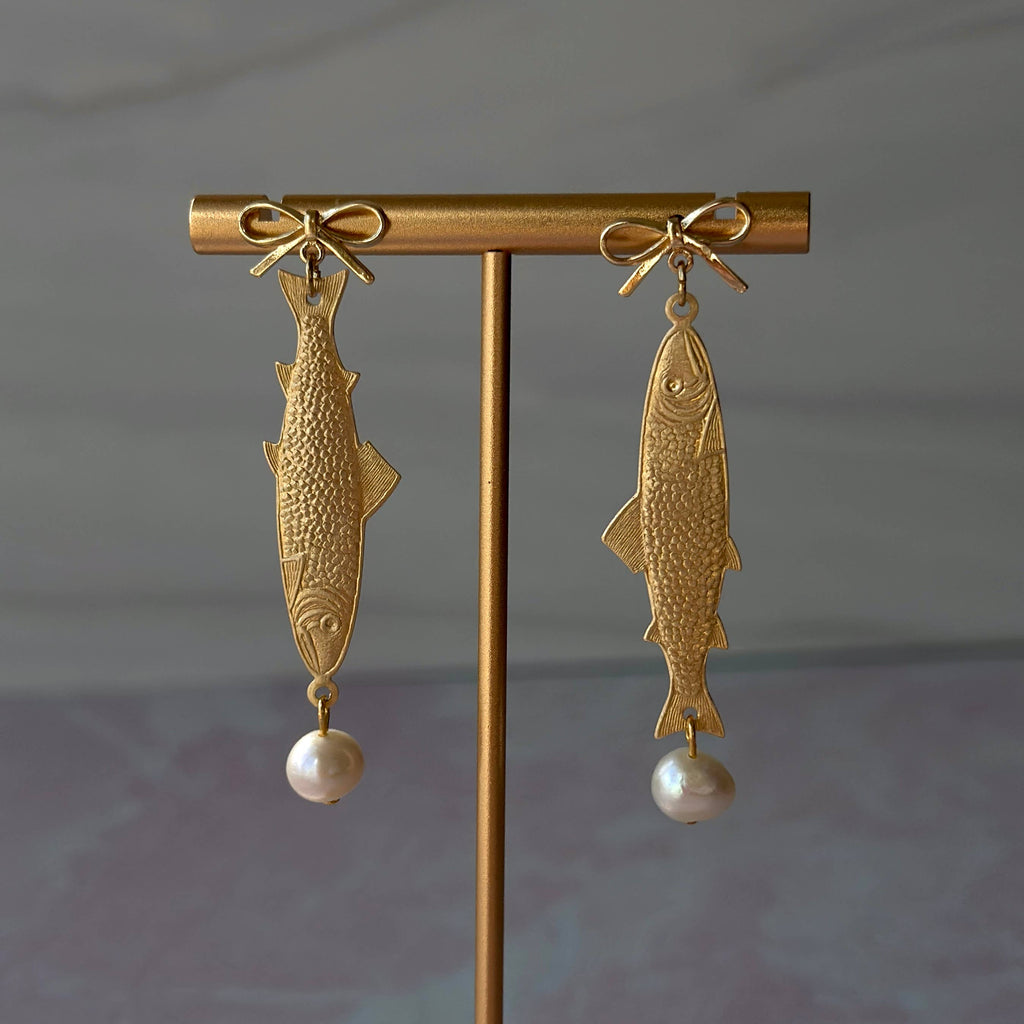 Sardine Pearl Coquette Fish Earrings