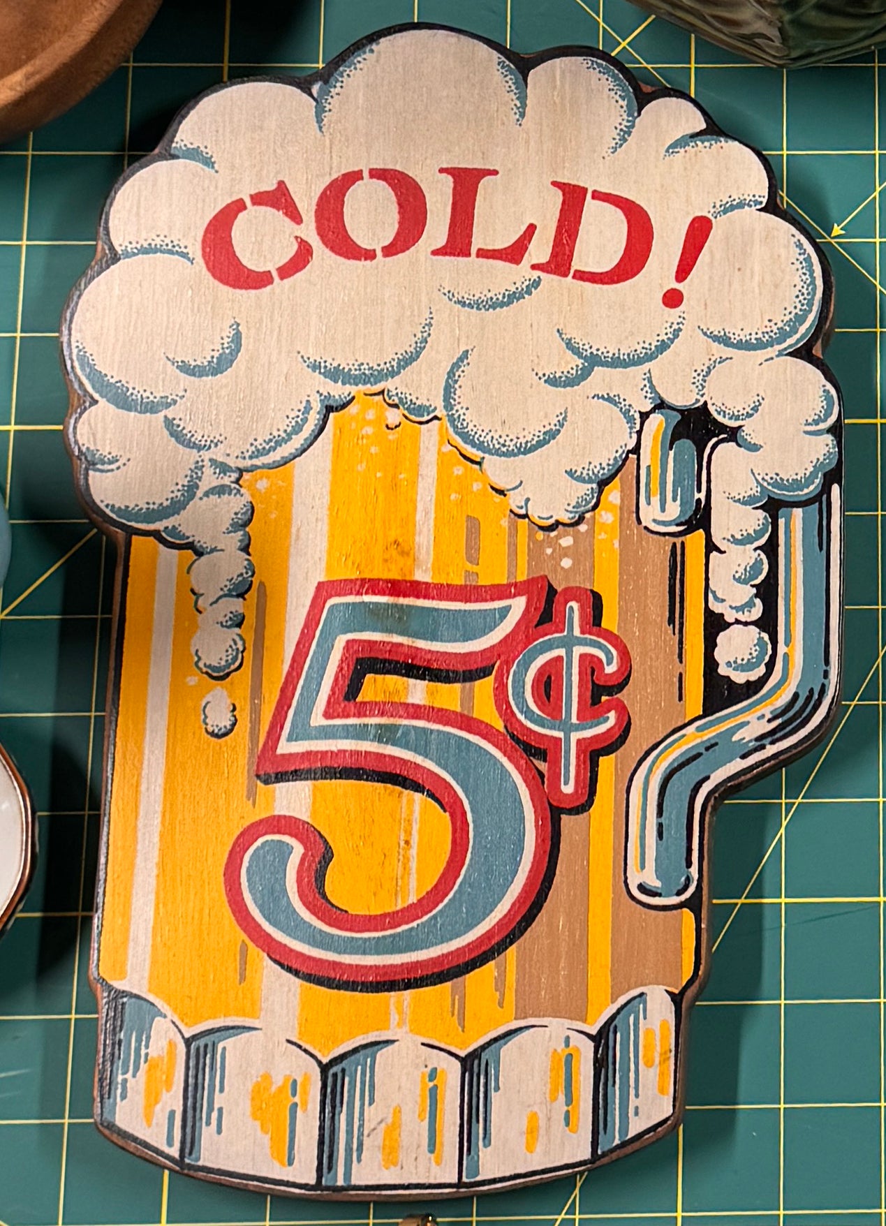 Vintage Wooden Cold Beer Sign