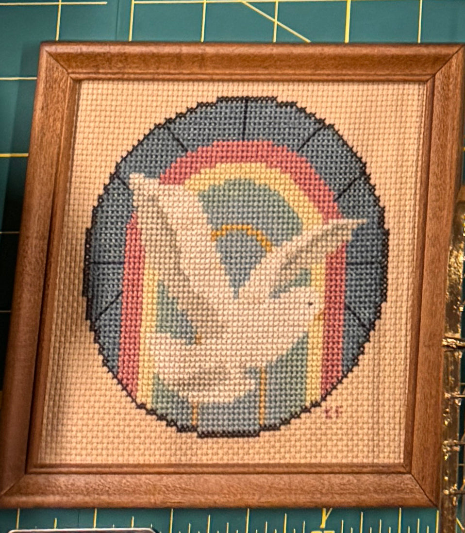 Vintage Framed Dove Needlepoint