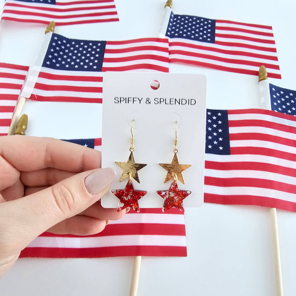Red Glitter Starry Earrings