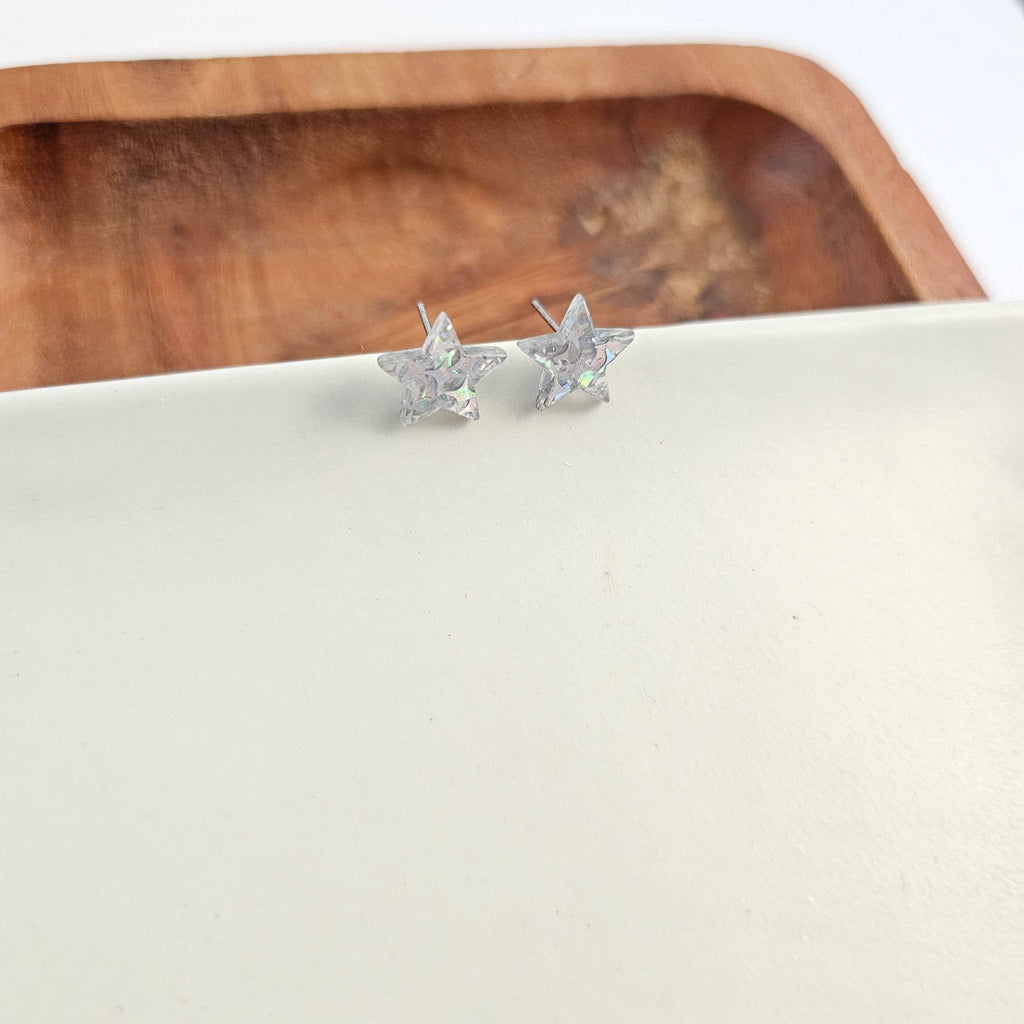 Silver Glitter Star Studs
