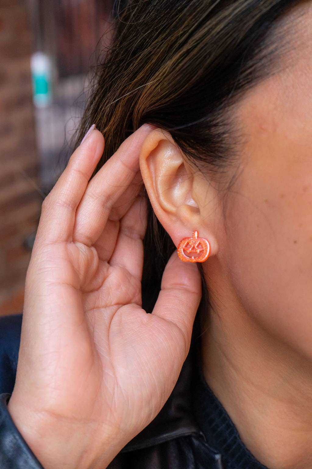 Orange Glitter Jack O' Lantern Pumpkin Studs