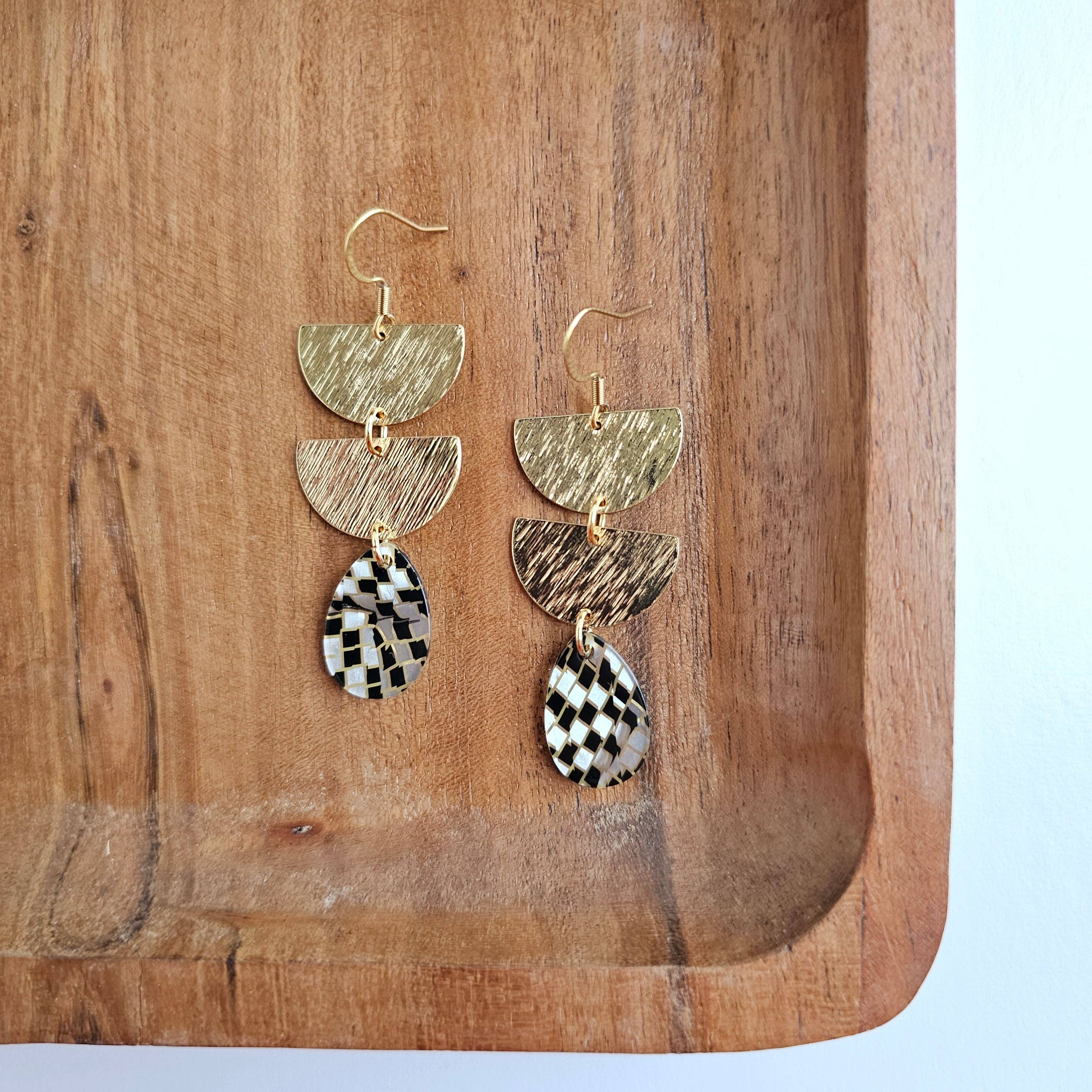 Black Shimmer Checker Aria Earrings