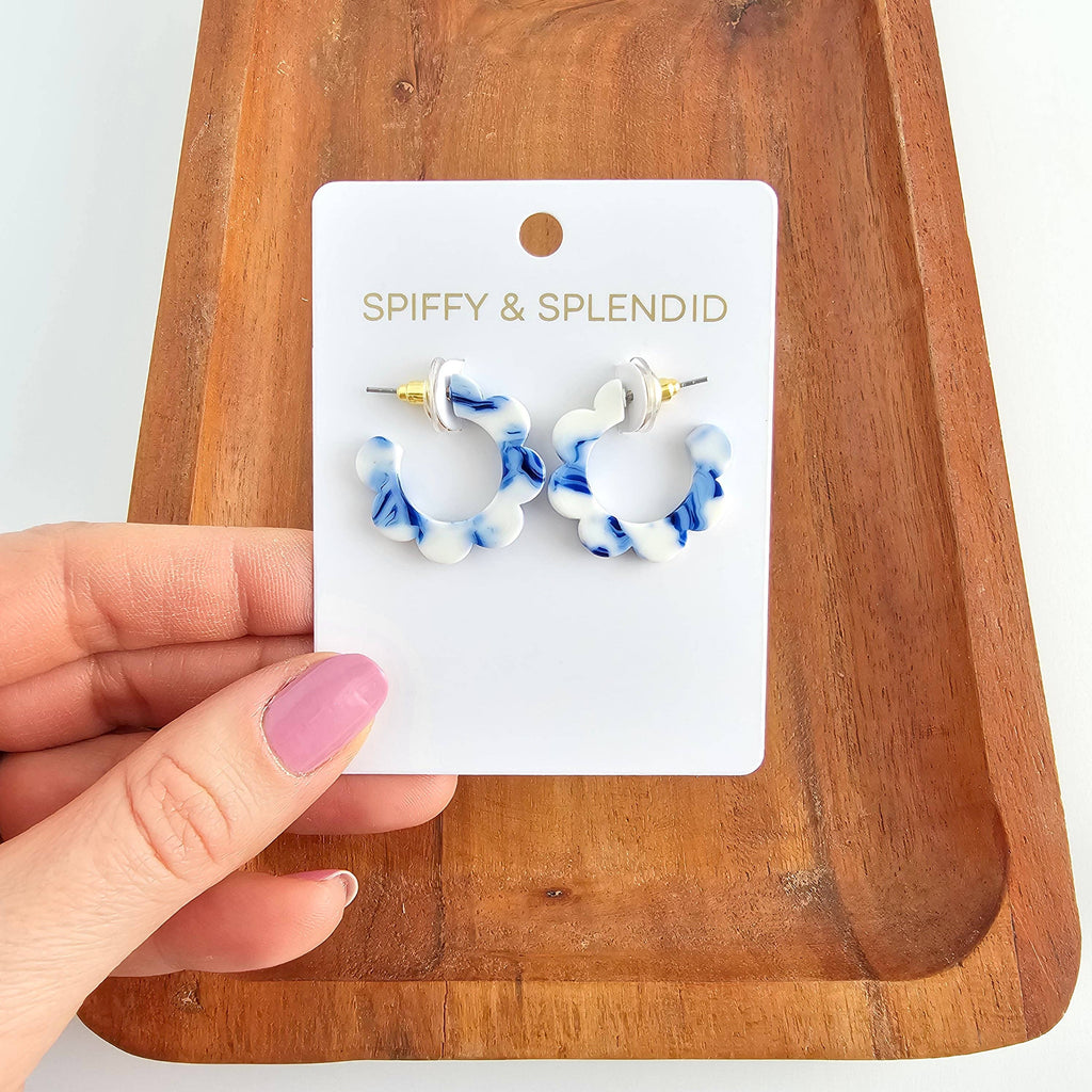 Greek Goddess Blue Flora Mini Hoops