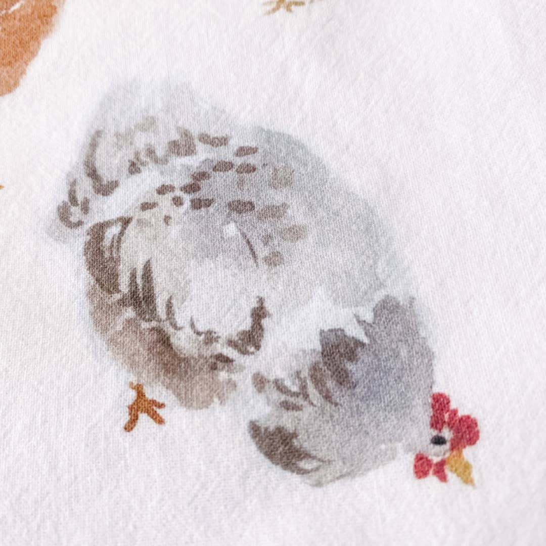 Watercolor Chickens Tea Towel