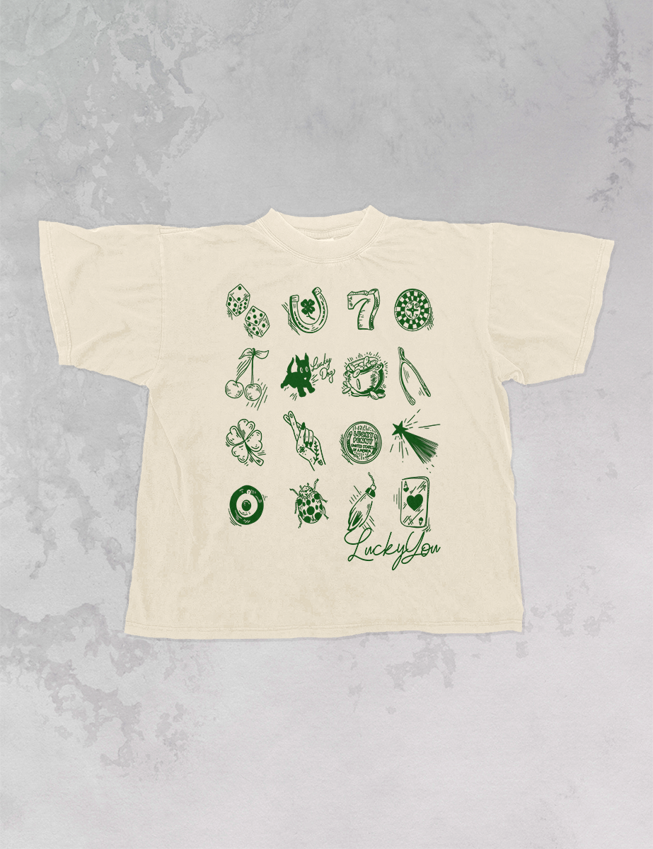 Lucky You, St Patricks Day Luck Icons Boxy Cotton TShirt