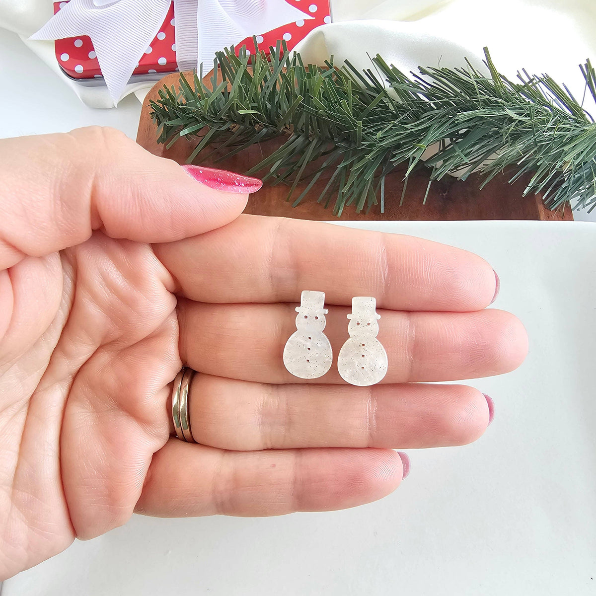 White Shimmer Snowman Studs