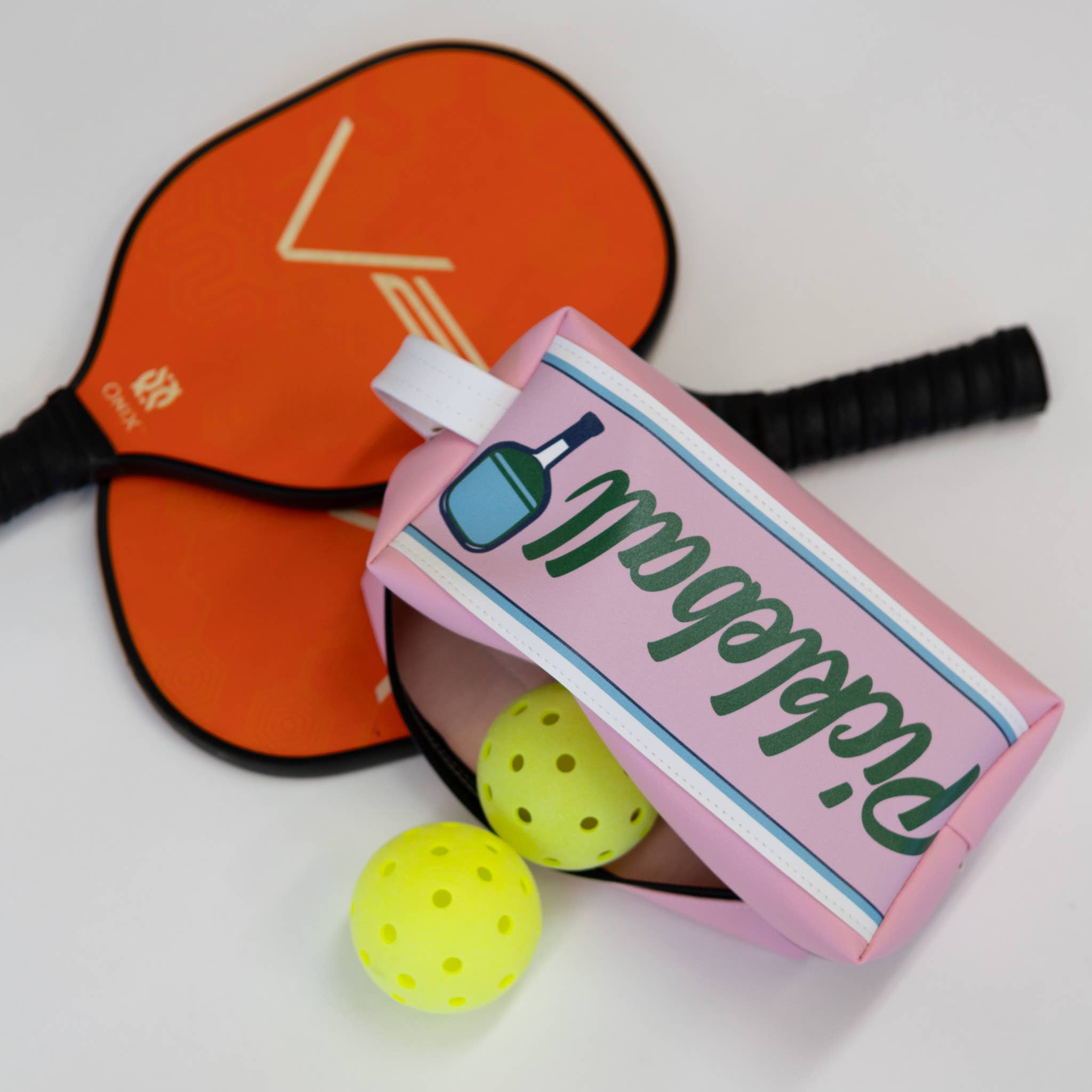 PICKLEBALL Pink Stripe Ball Bag / Functional Pouch
