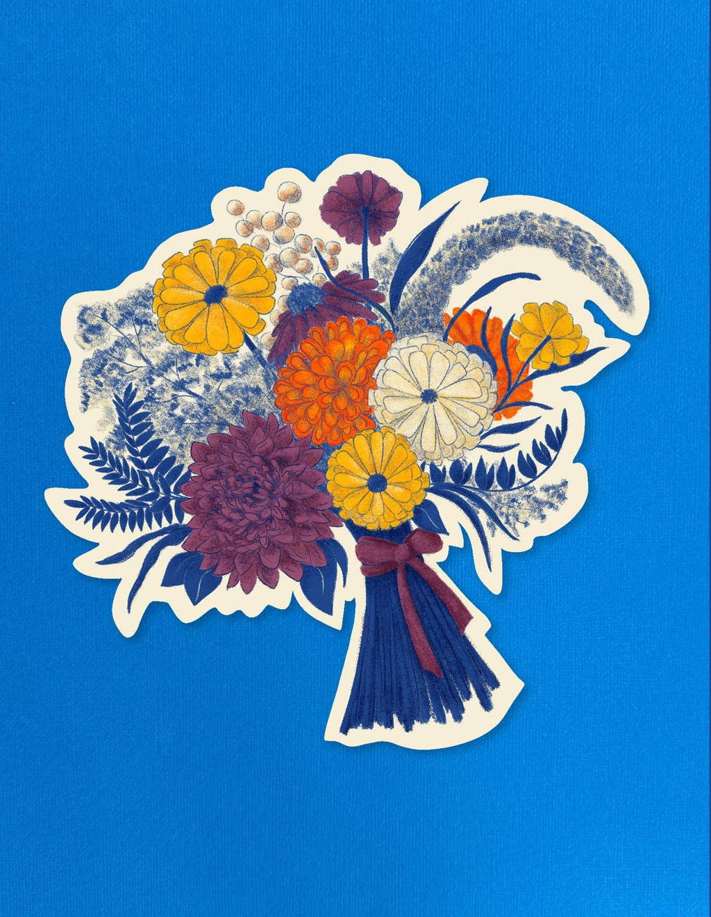 Zinnia & Dahlia Bouquet Die-Cut Greeting Card