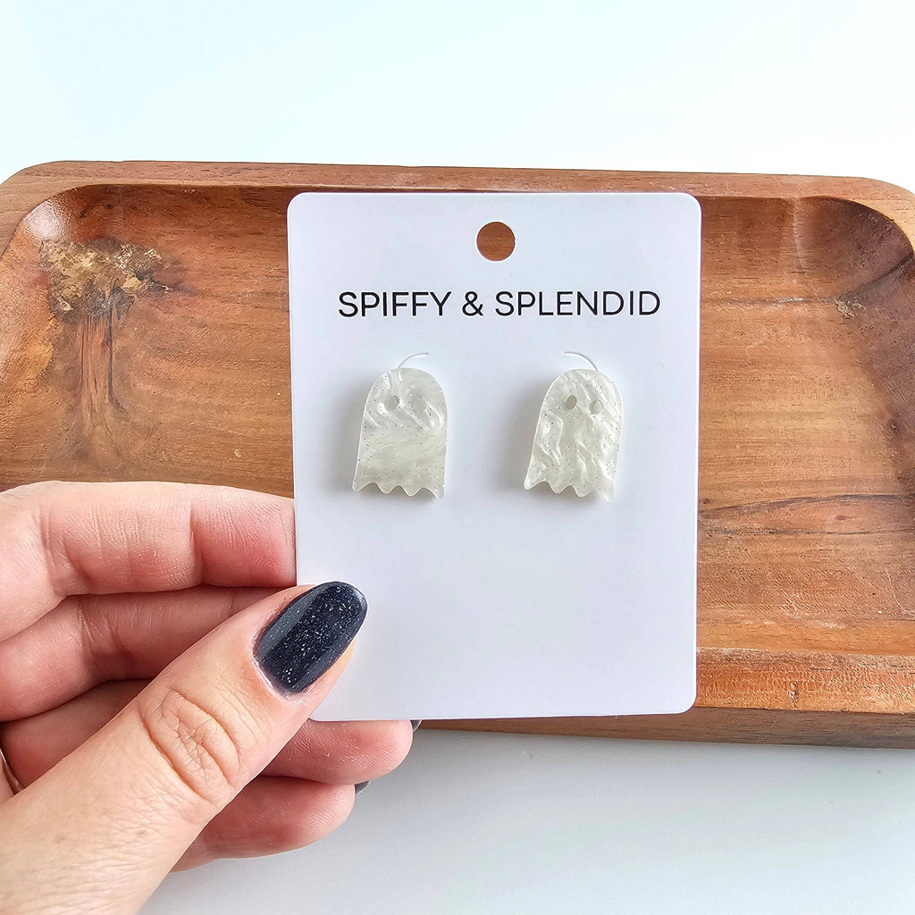 White Shimmer Ghost Studs