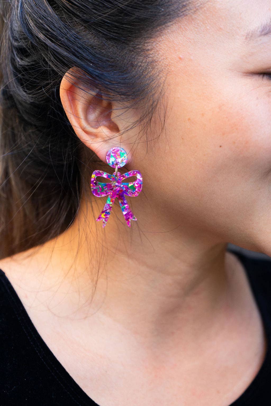 Pink Sparkle Bow Earrings