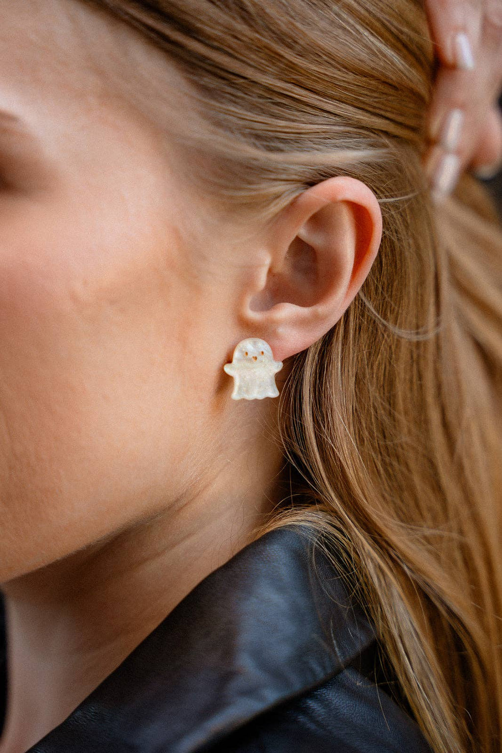 Friendly Ghost Studs - White Shimmer // Halloween, Earrings