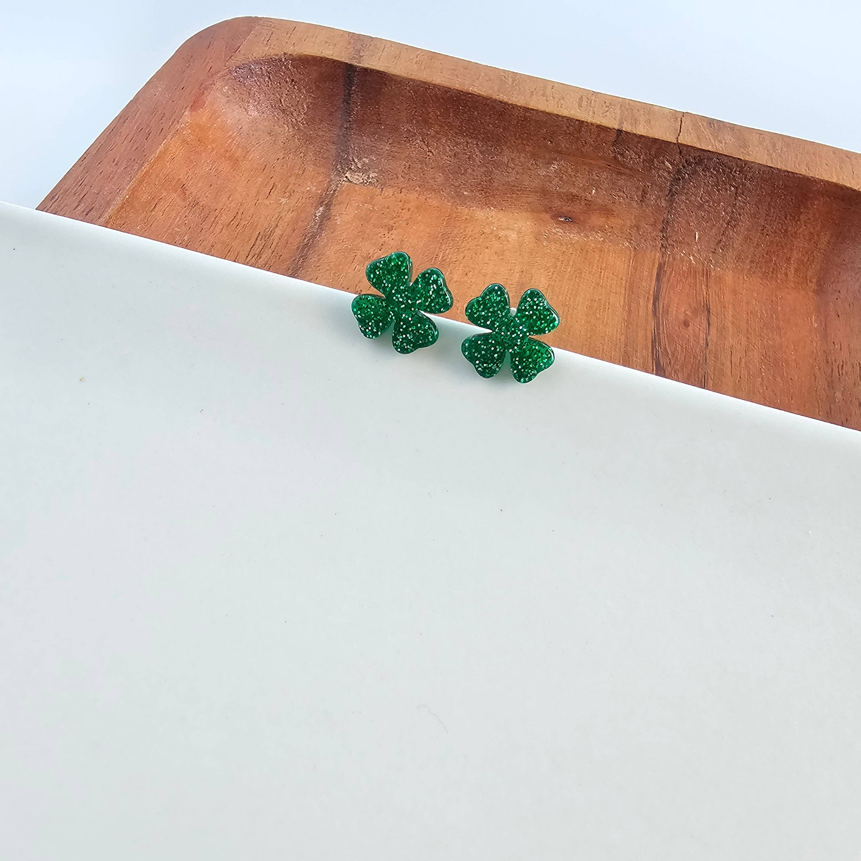 Clover Studs - Green Glitter // St Patrick's Day, Shamrock