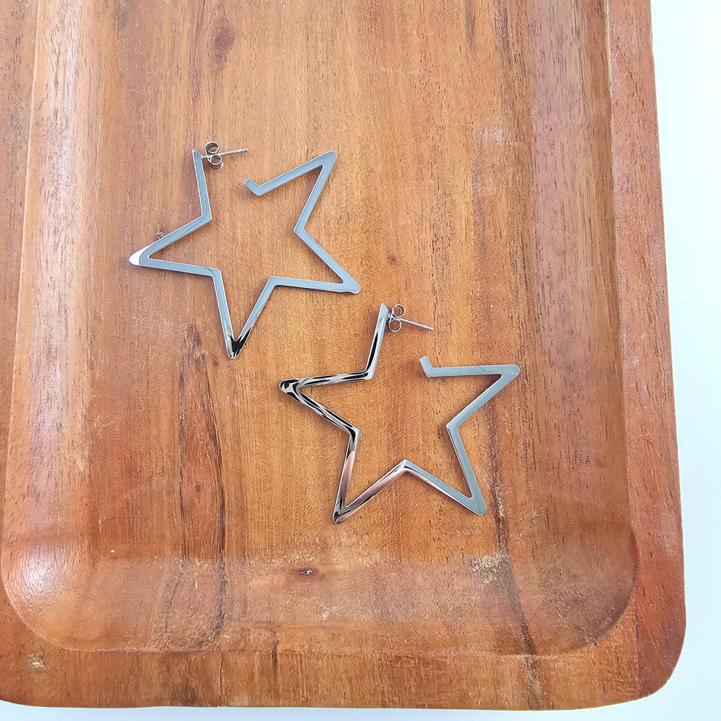 Silver Luxe Star Hoops