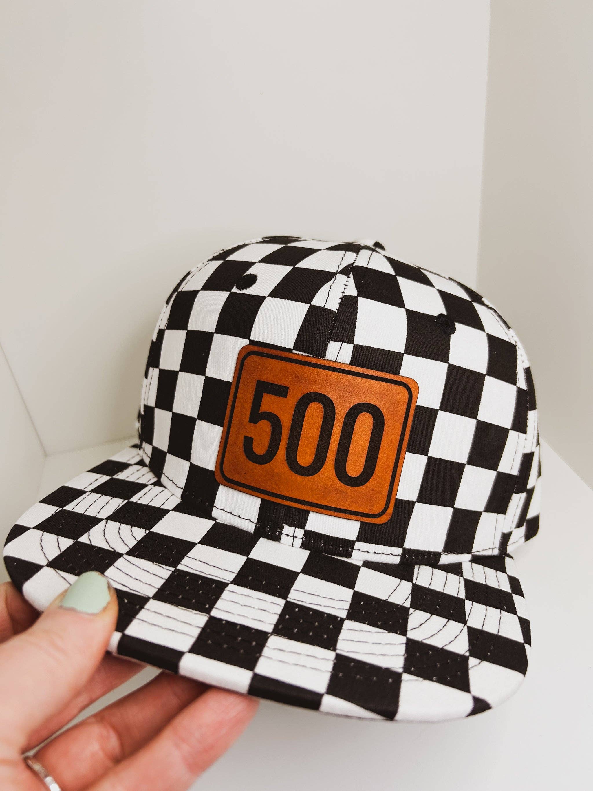 Checkered 500 Leather Patch Hat