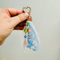 Blue Ribbon Floral Bead Bag Charm