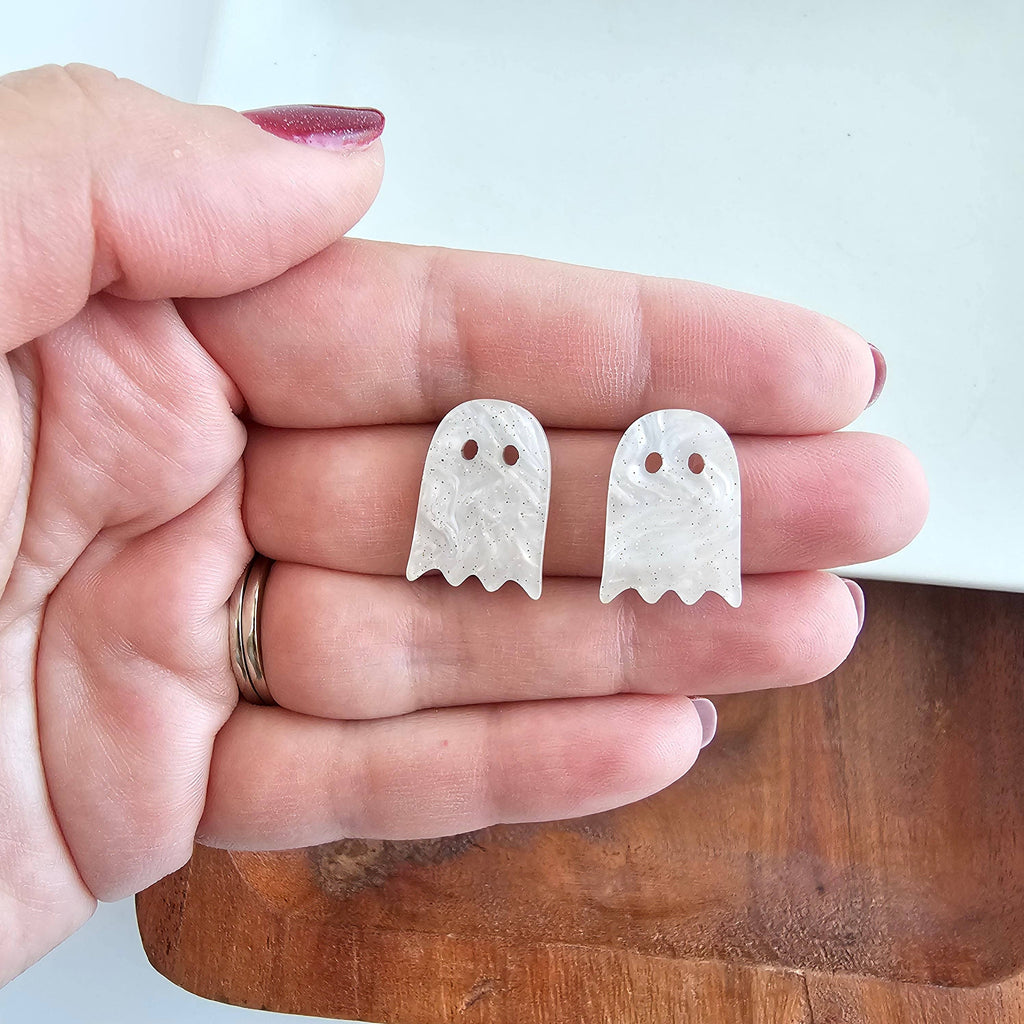 White Shimmer Ghost Studs