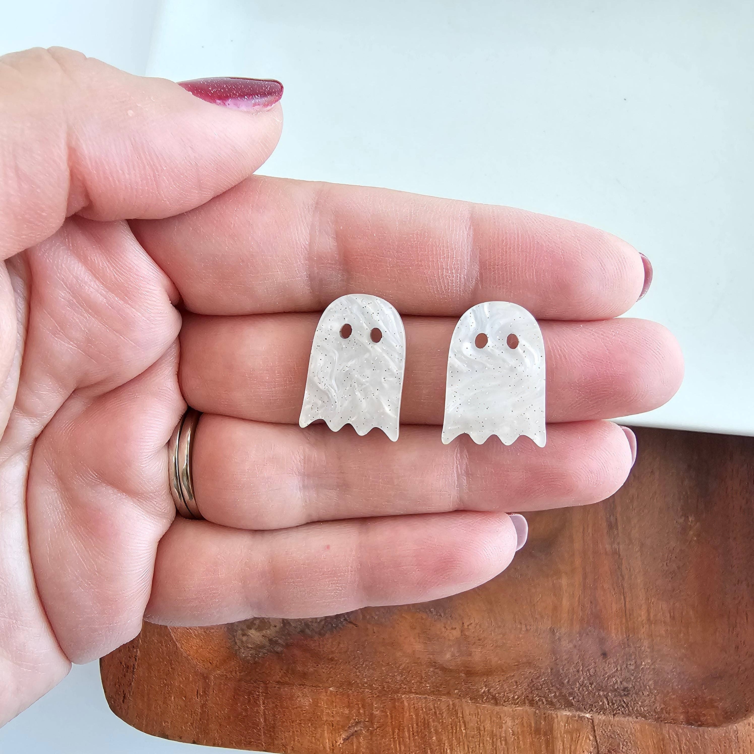 White Shimmer Ghost Studs