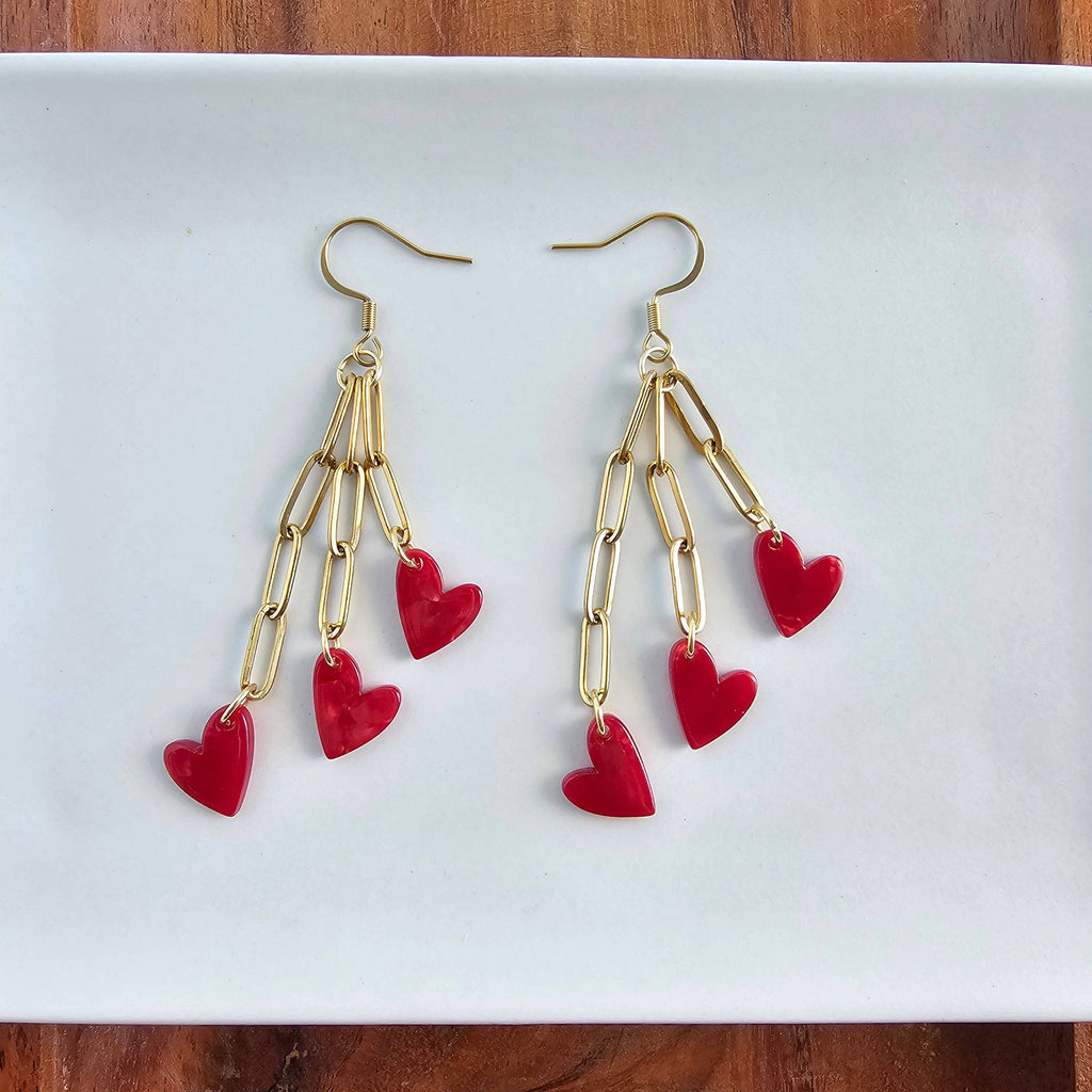 Heartstring Earrings - Red // Valentine's Day Jewelry