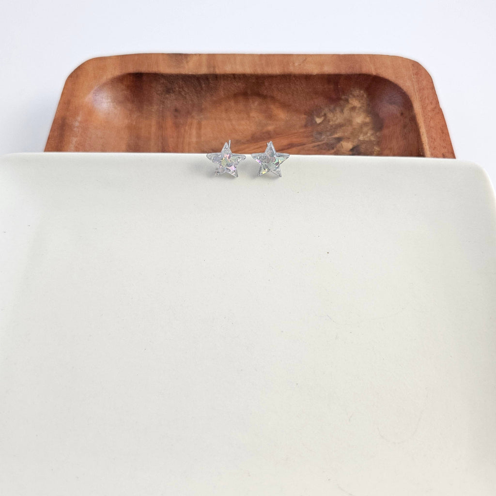 Silver Glitter Star Studs