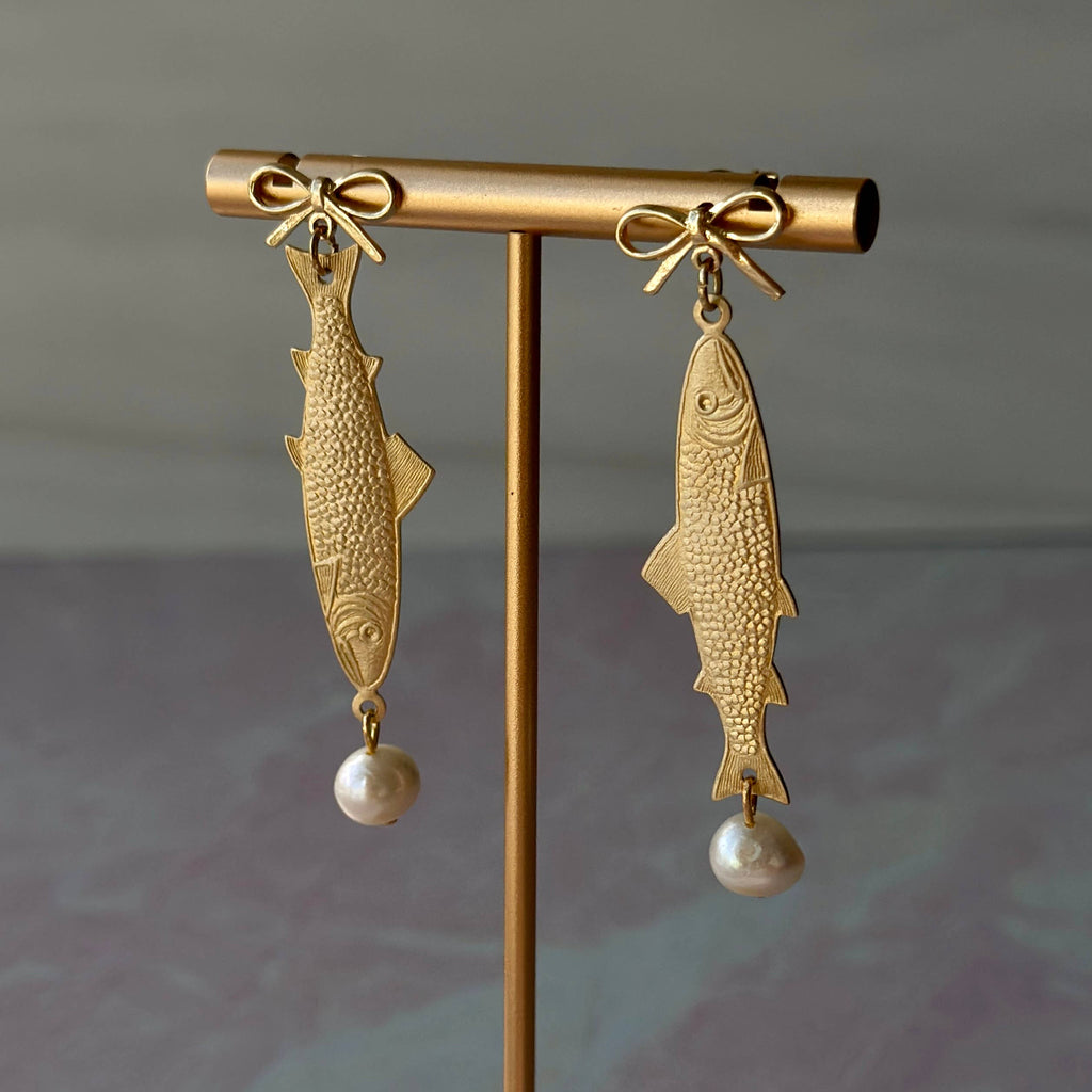 Sardine Pearl Coquette Fish Earrings