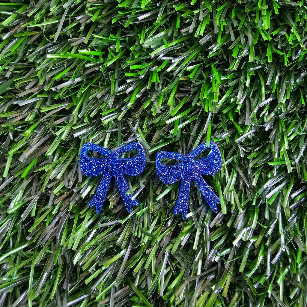 Blue Glitter Bow Studs
