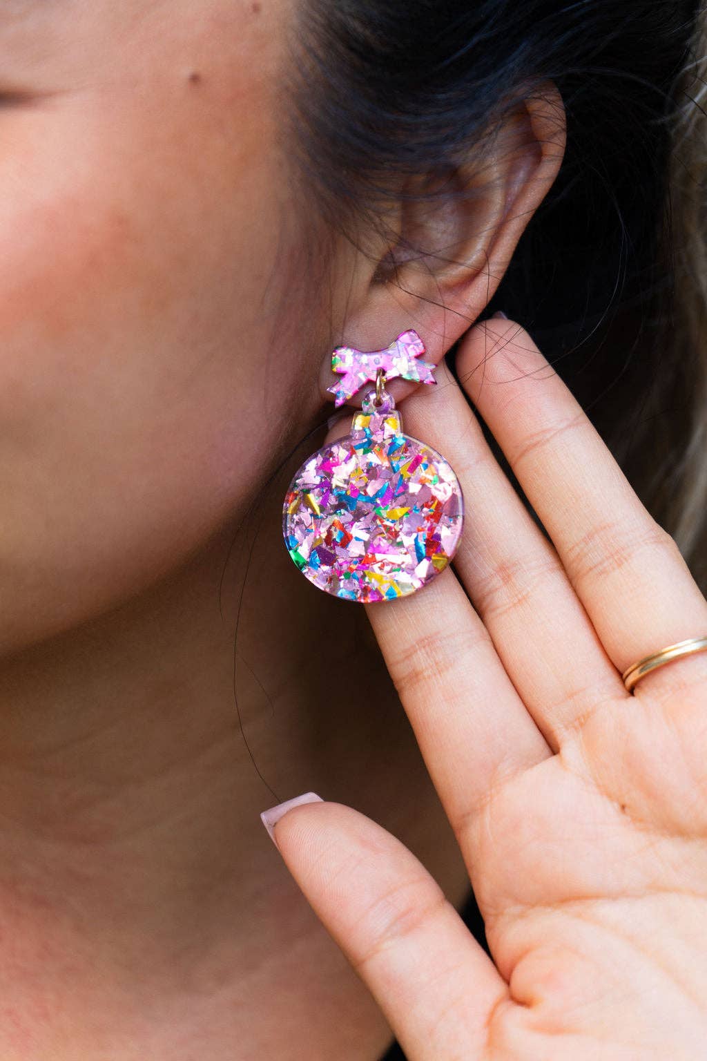 Light Pink Sparkle Christmas Ornament Earrings