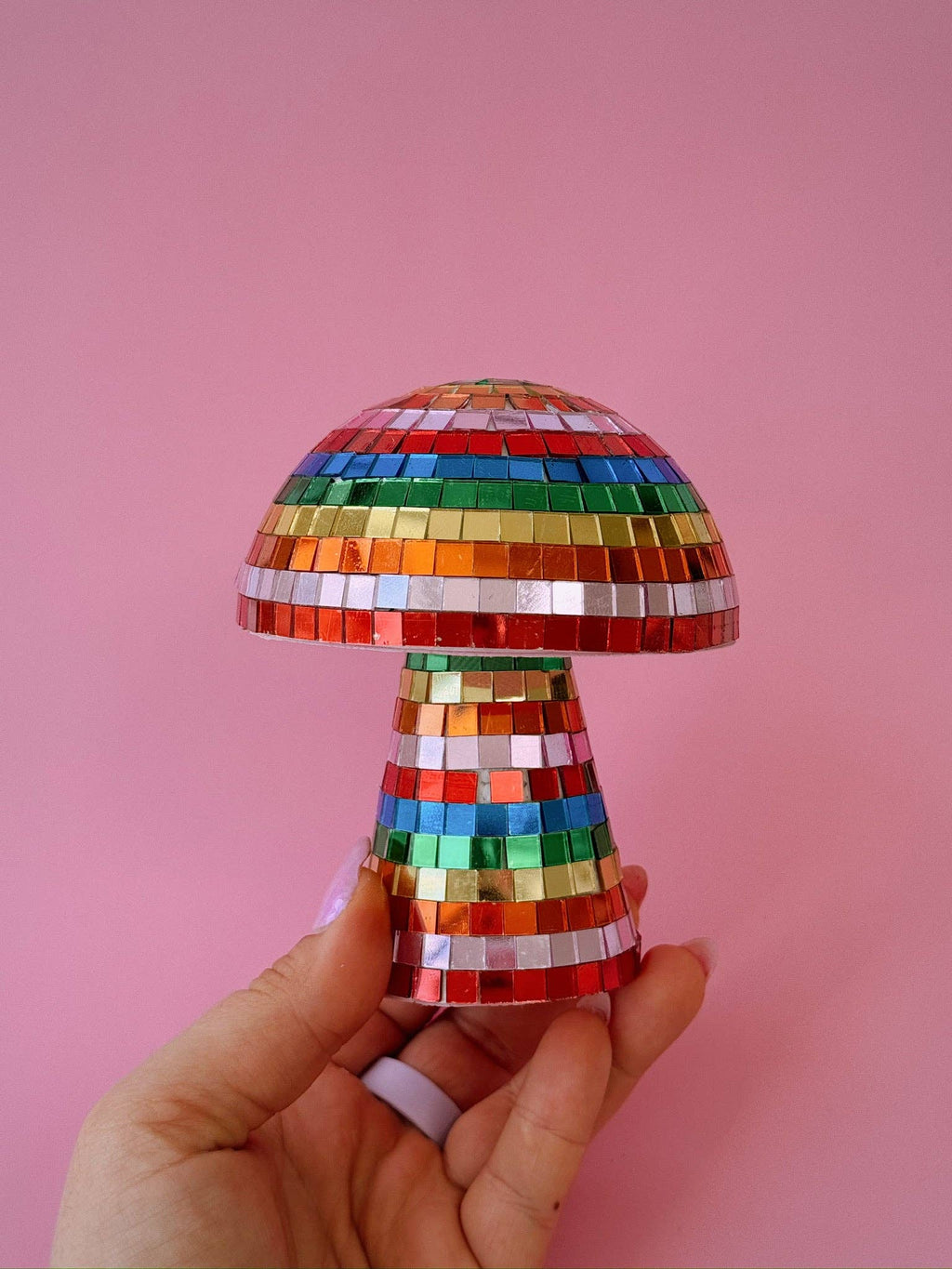 Rainbow Disco Mushroom Tabletop Sculpture