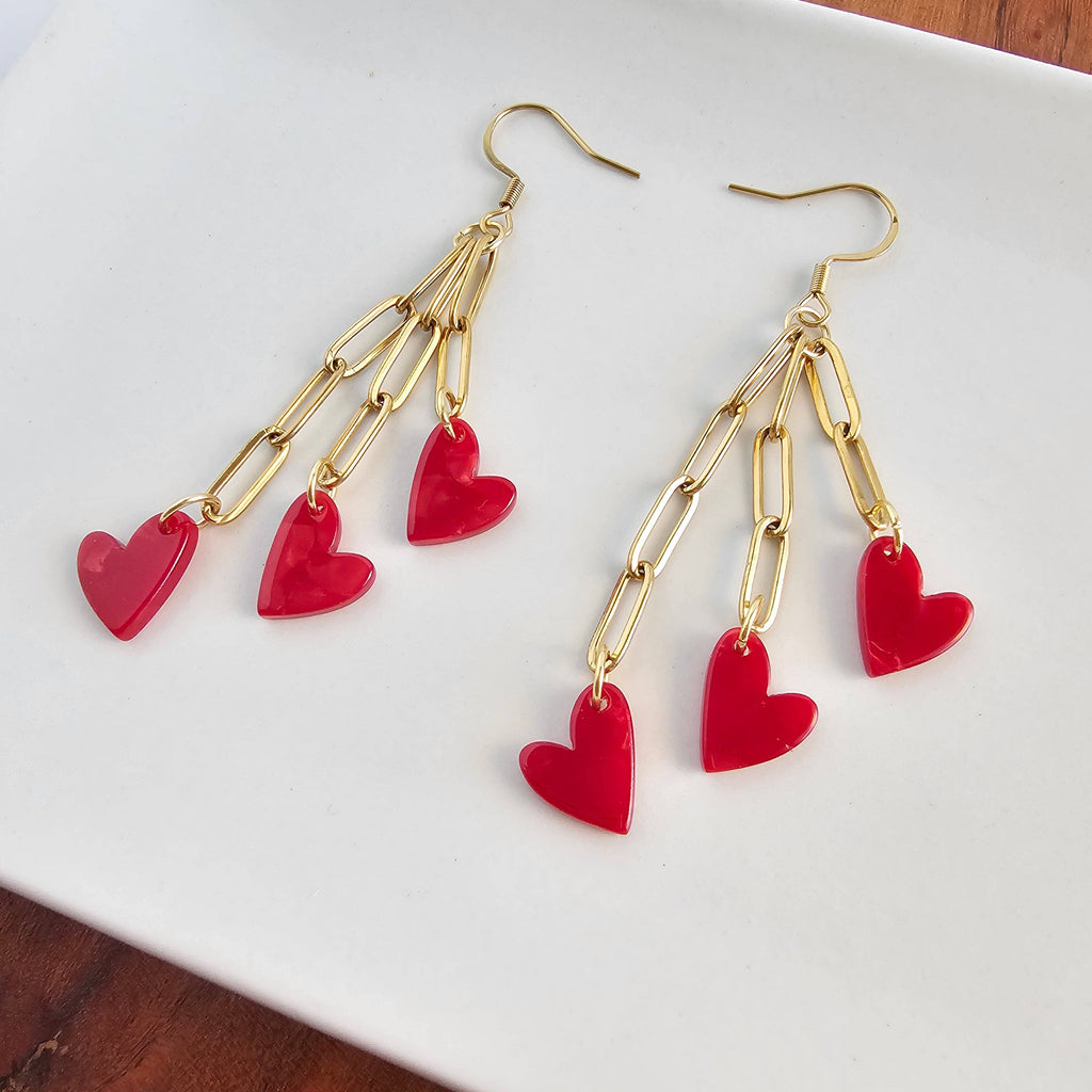 Heartstring Earrings - Red // Valentine's Day Jewelry