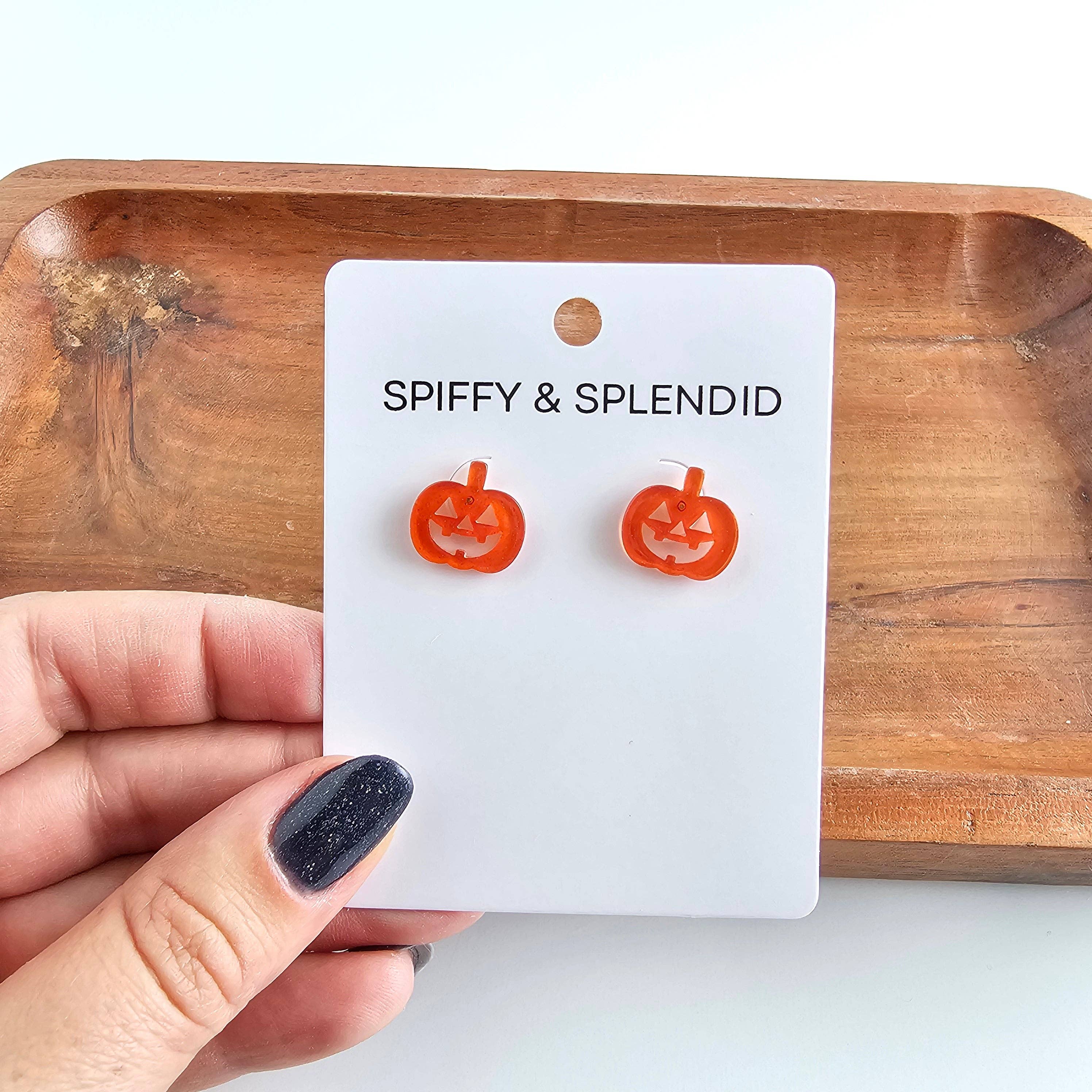 Orange Glitter Jack O' Lantern Pumpkin Studs
