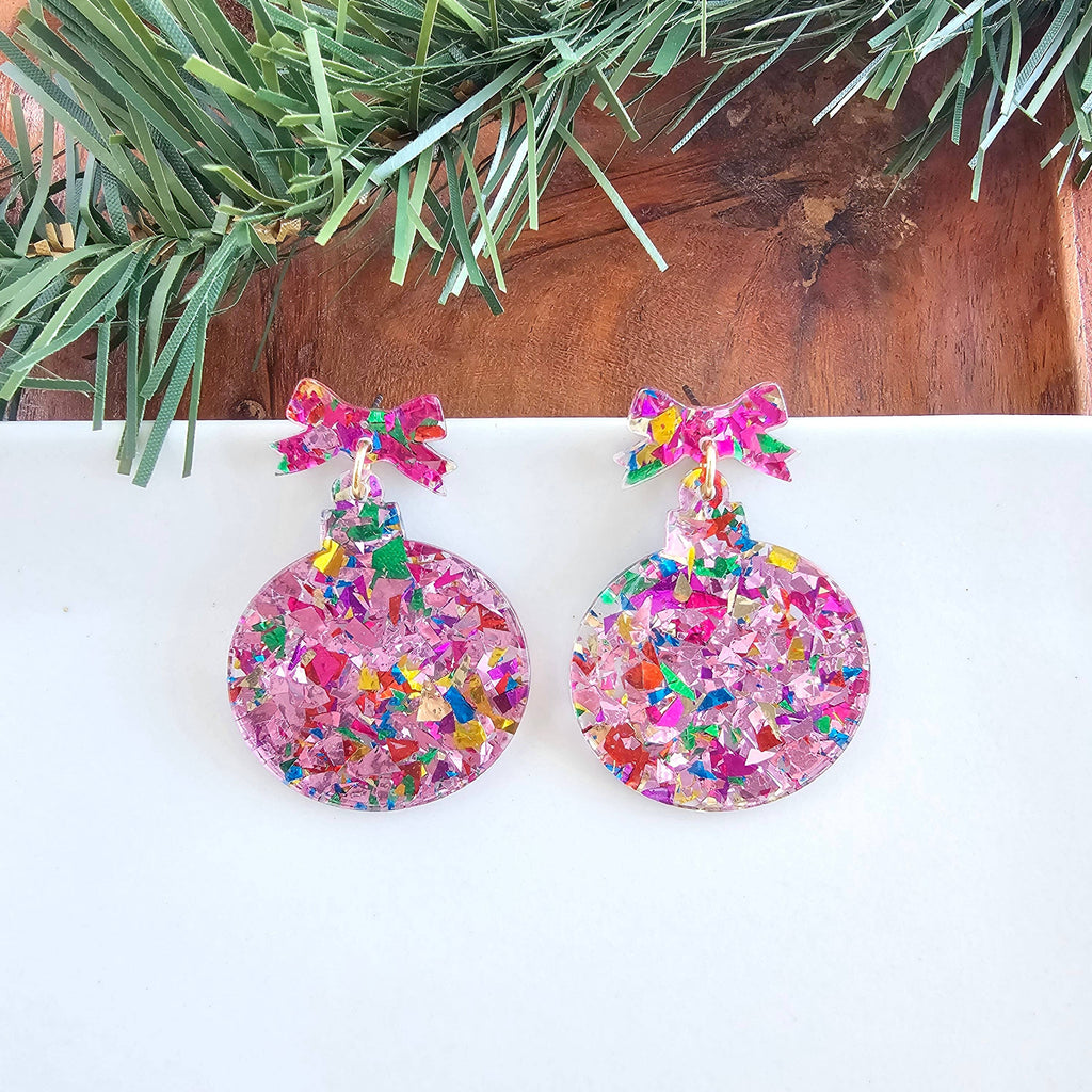 Light Pink Sparkle Christmas Ornament Earrings