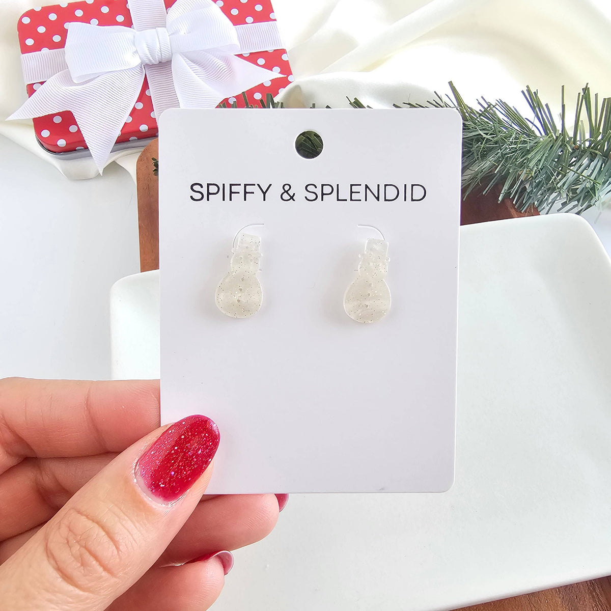 White Shimmer Snowman Studs