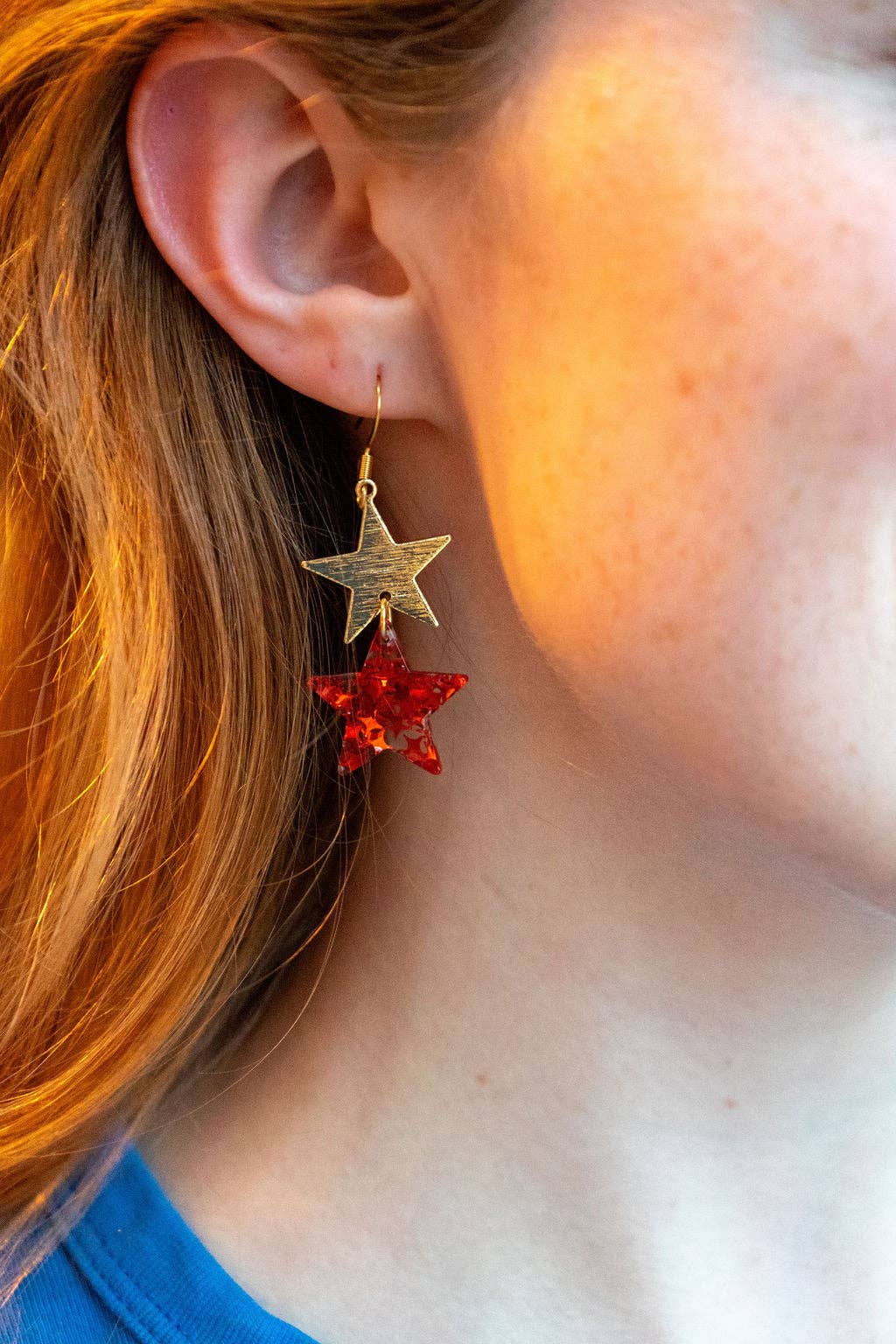 Red Glitter Starry Earrings