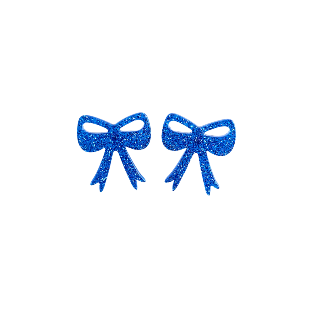 Blue Glitter Bow Studs