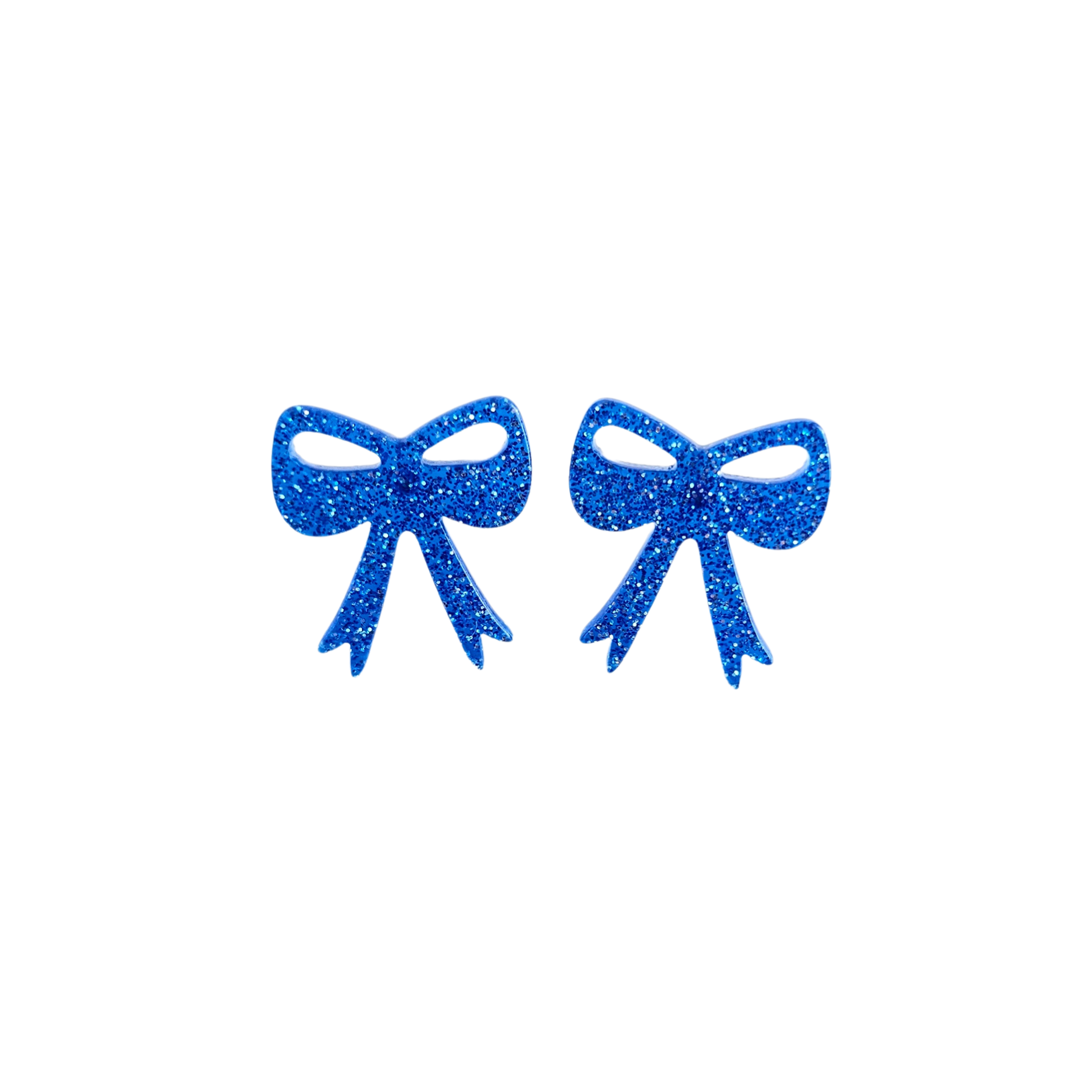 Blue Glitter Bow Studs